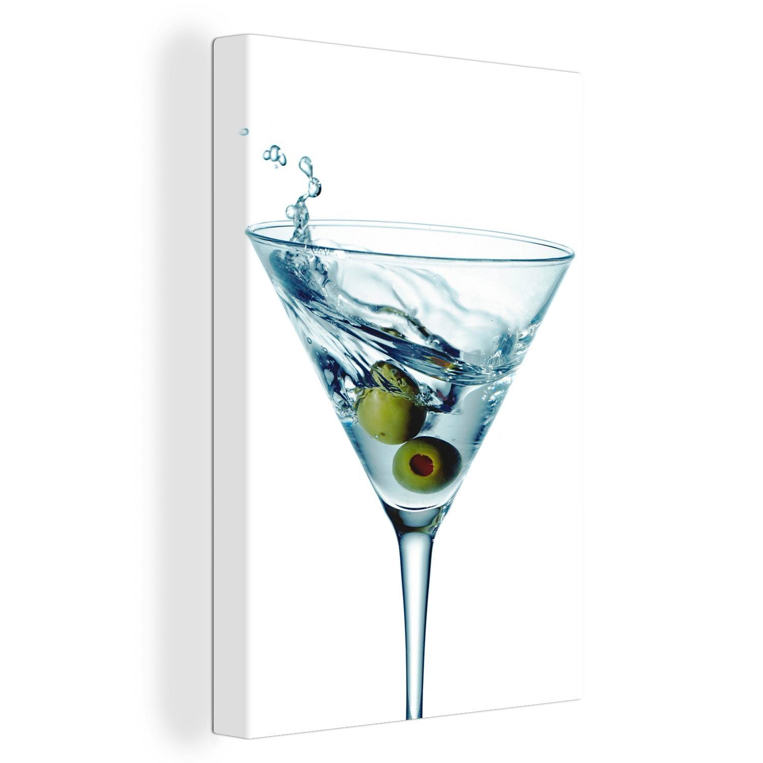 OneMillionCanvasses® Leinwandbild Leckerer Martini mit zwei Oliven, (1 St), Leinwandbild fertig bespannt inkl. Zackenaufhänger, Gemälde, 20x30 cm