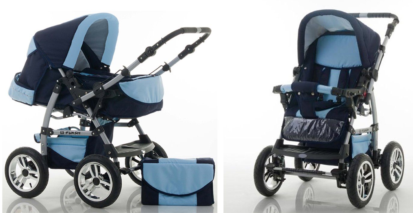 in Teile Kinderwagen-Set Autositz 17 babies-on-wheels 18 Flash 1 Farben - 5 Kombi-Kinderwagen inkl. Navy-Hellblau in -