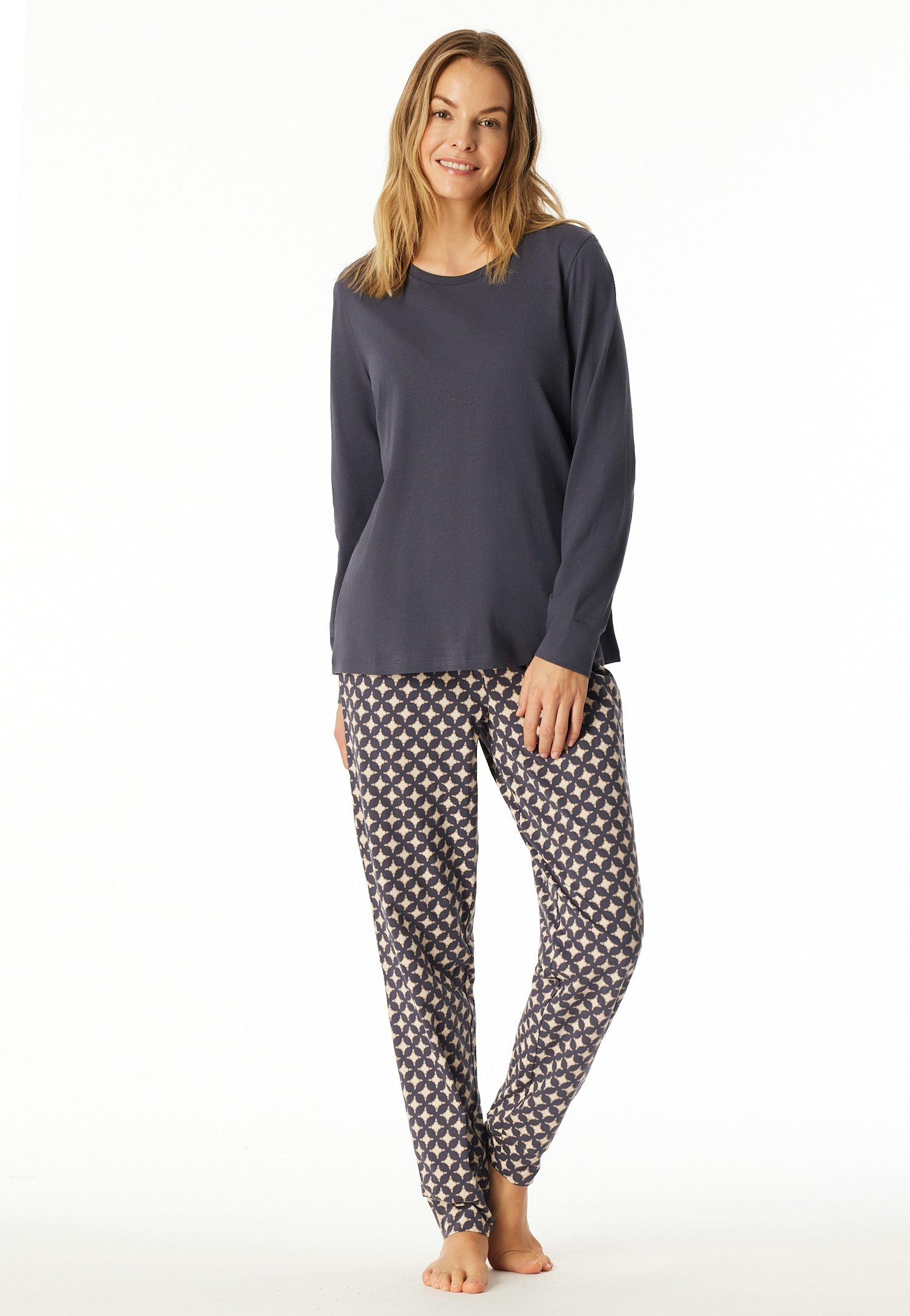 Schiesser Schlafanzug Comfort Essentials (2 tlg) Baumwolle, langärmelig, mit Bündchen, Rundhalsausschnitt