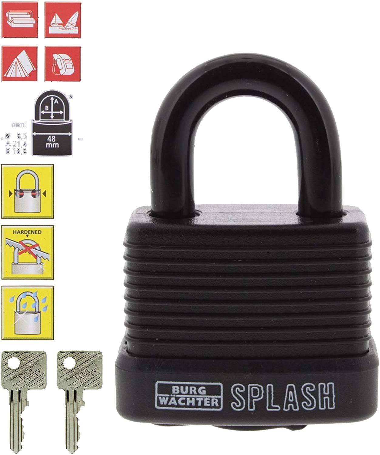 Vorhängeschloss Burg-Wächter Vorhängeschloss 39981 Splash 470 45 Schloss Gehärteter Bügel Schwarz, (1-tlg)