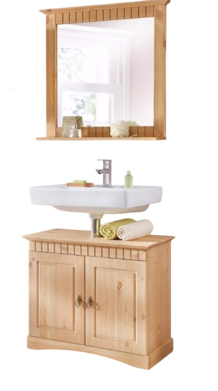 Clever-Moebel Badmöbel-Set 2 tlg Badmöbel Set aus Kiefernholz im Landhausst günstig online kaufen