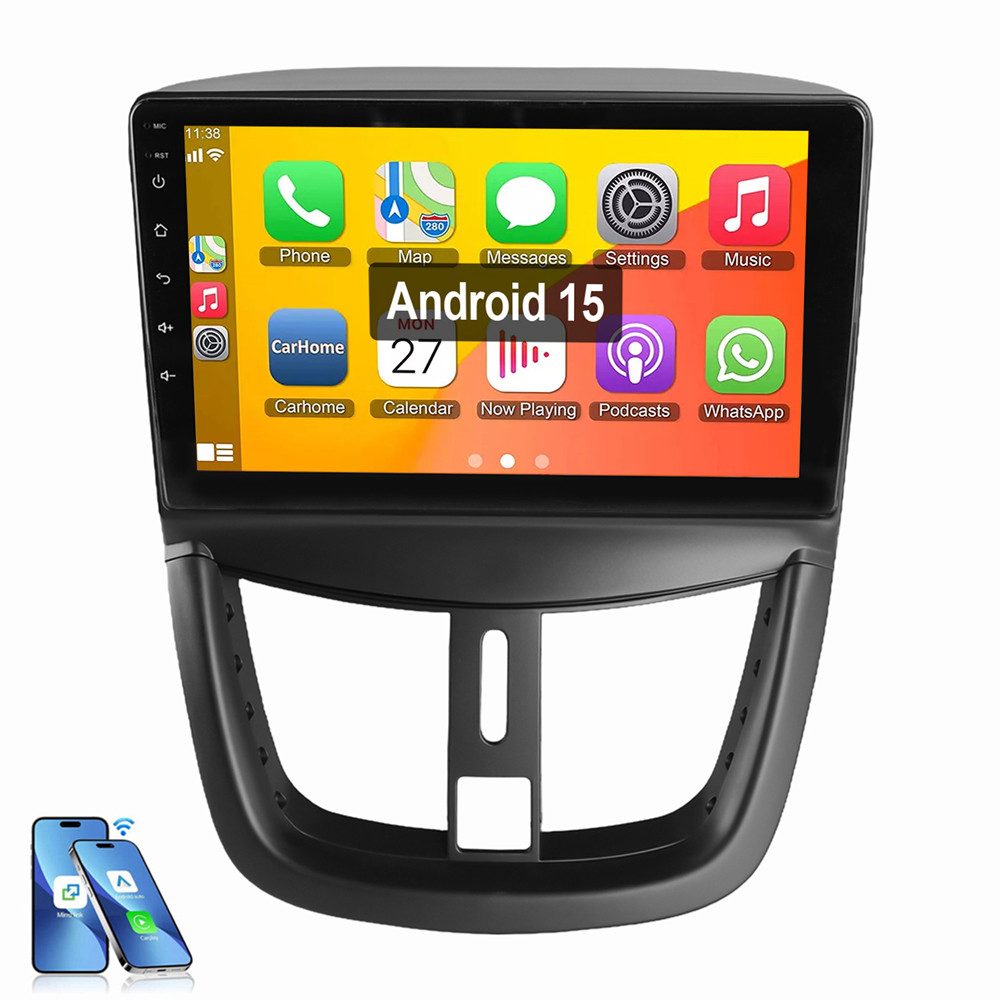 ESSGOO Für Peugeot 207 2006-2015 Android 15.0 Autoradio Autoradio (4+64GB optional, Digitalradio (DAB), FM, AM, Apple Carplay Android Auto GPS Navi WIFI BT SWC)