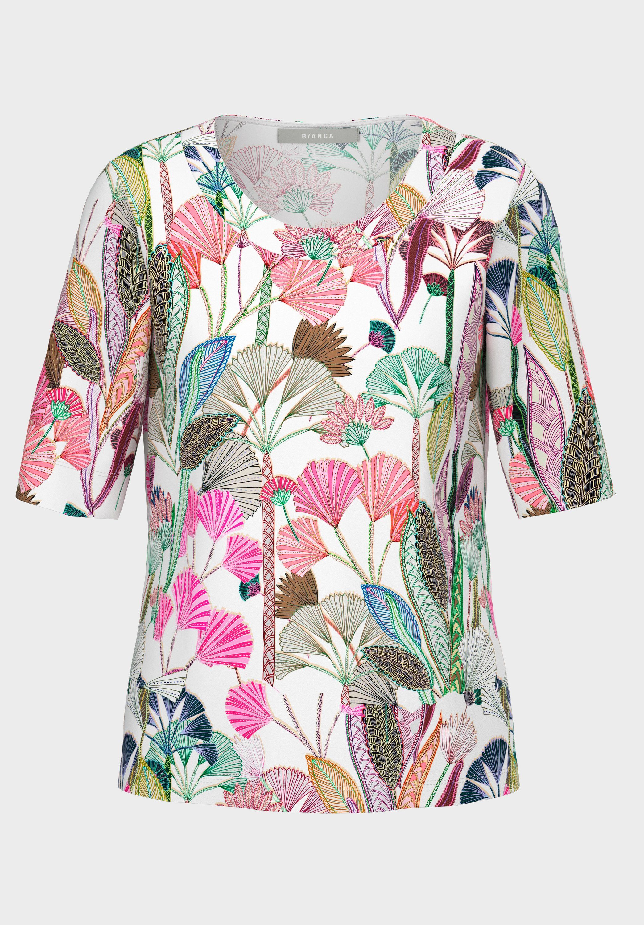 modernem, in angesagter bianca Druck mit Print-Shirt floralen DINIA Farbe