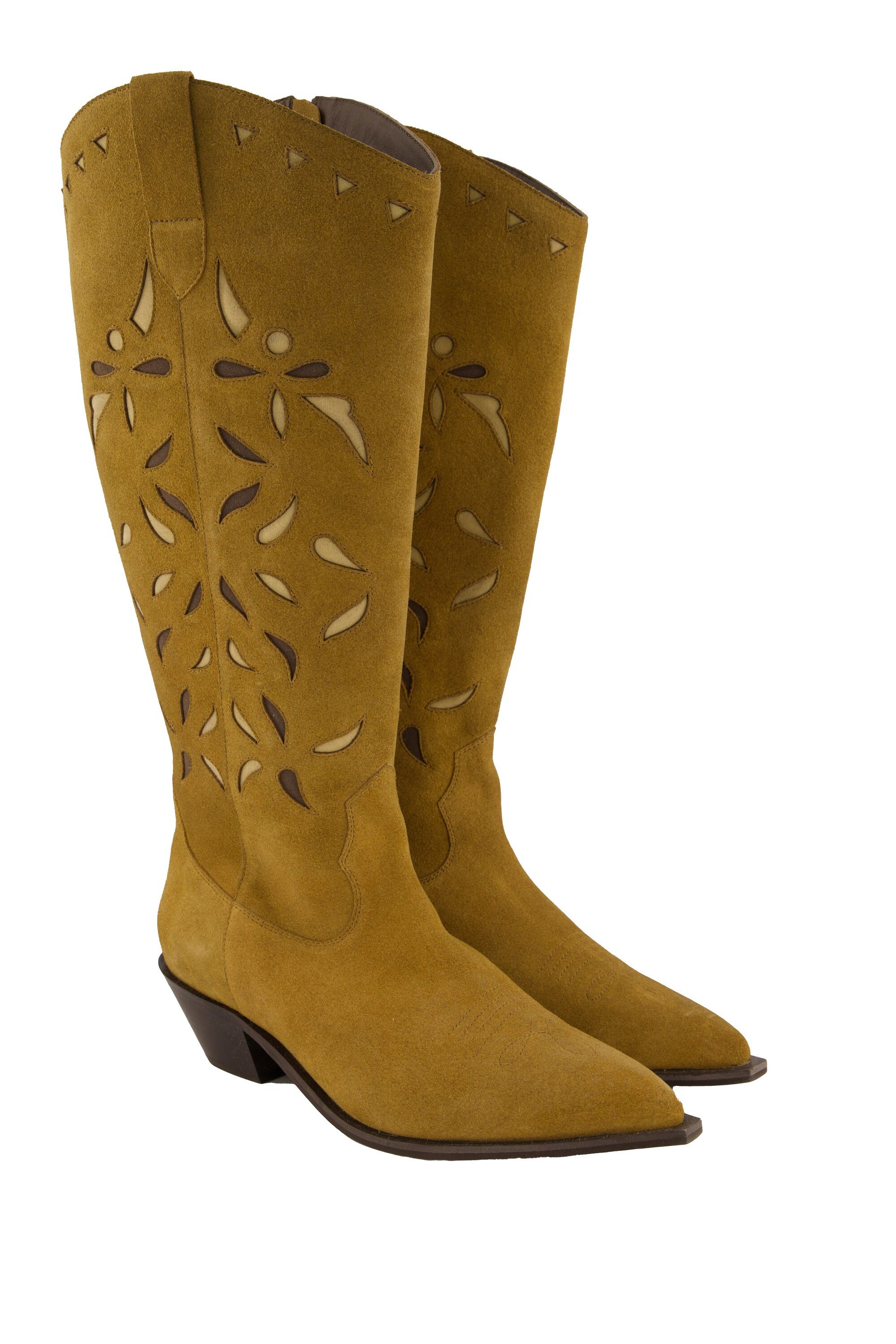 Ulla Popken Leder-Cowboystiefel XL-Schaft Stickerei Weite H Stiefel