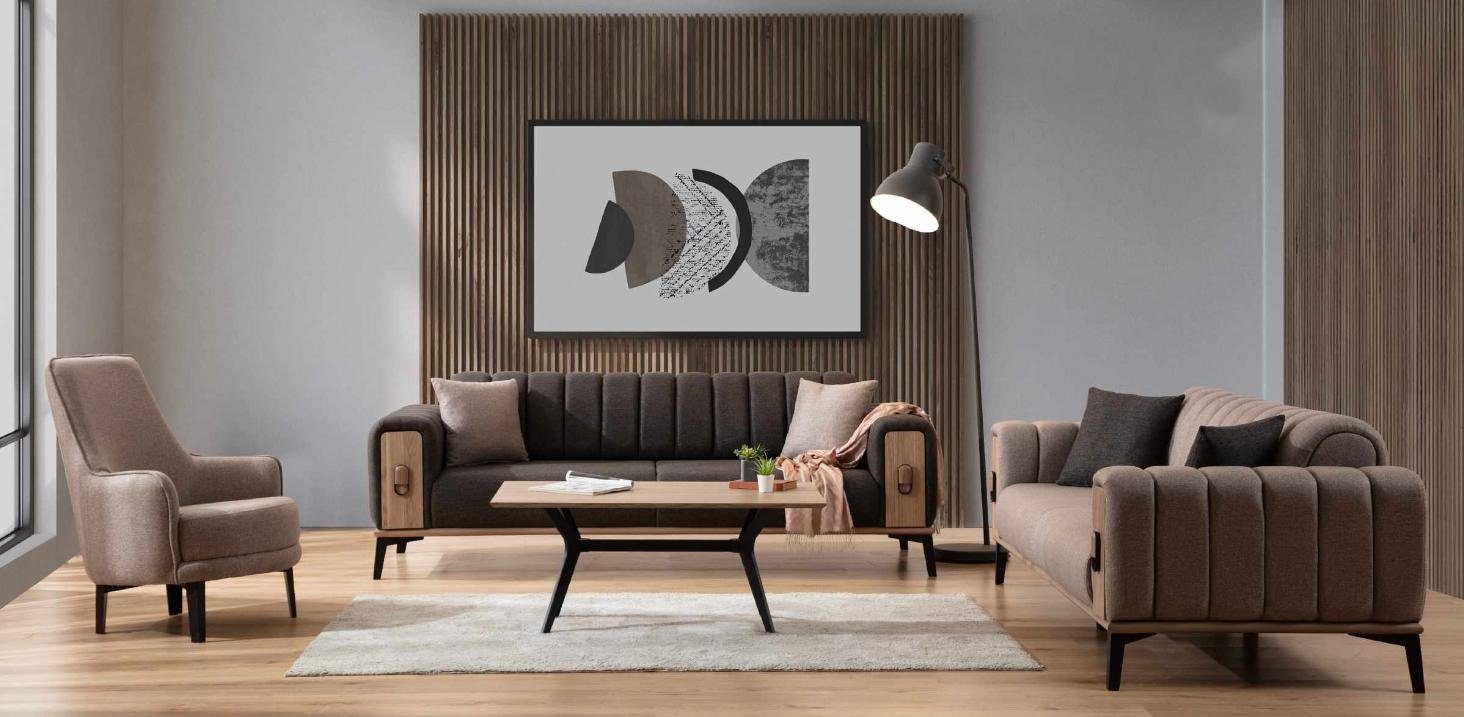 JVmoebel Wohnzimmer-Set Moderne Couchgarnitur Dreisitzer in Europa 1x (3-St., Stoffgarnitur + 3-Sitzer Sessel Sessel), Sofas, Luxus 2x Made