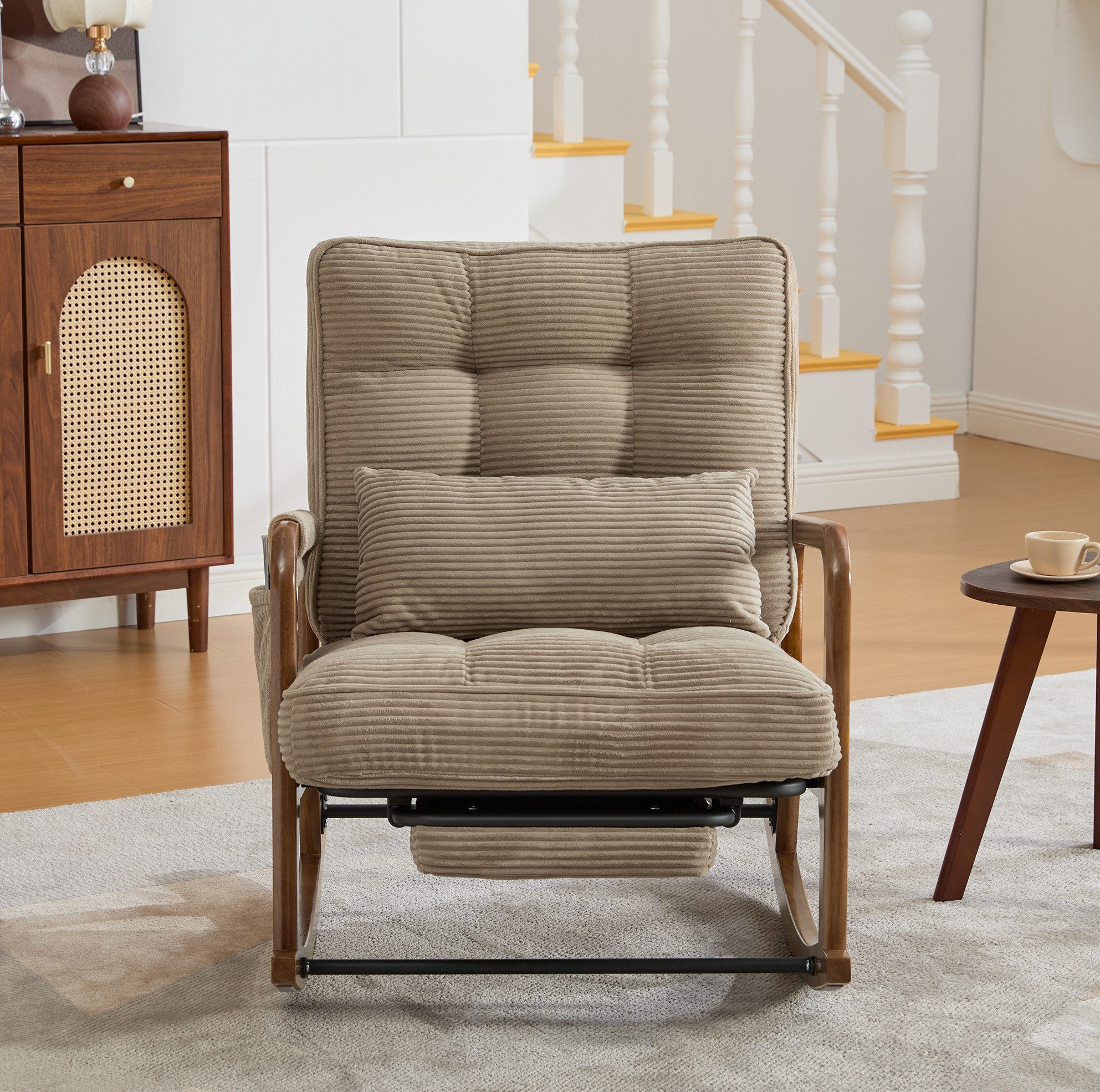 OKWISH Loungesessel Schaukelstuhl (mit verstellbarer Lehne, Fußstütze und praktischen Seitentaschen), Relaxsessel Polstersessel