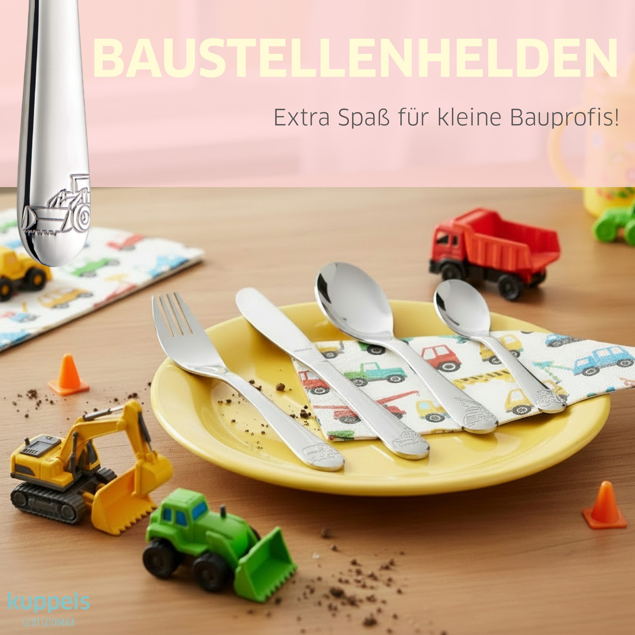 Kuppels Kinderbesteck BAUSTELLENHELDEN (4-tlg), 13/0 18/10, spülmaschinenfest