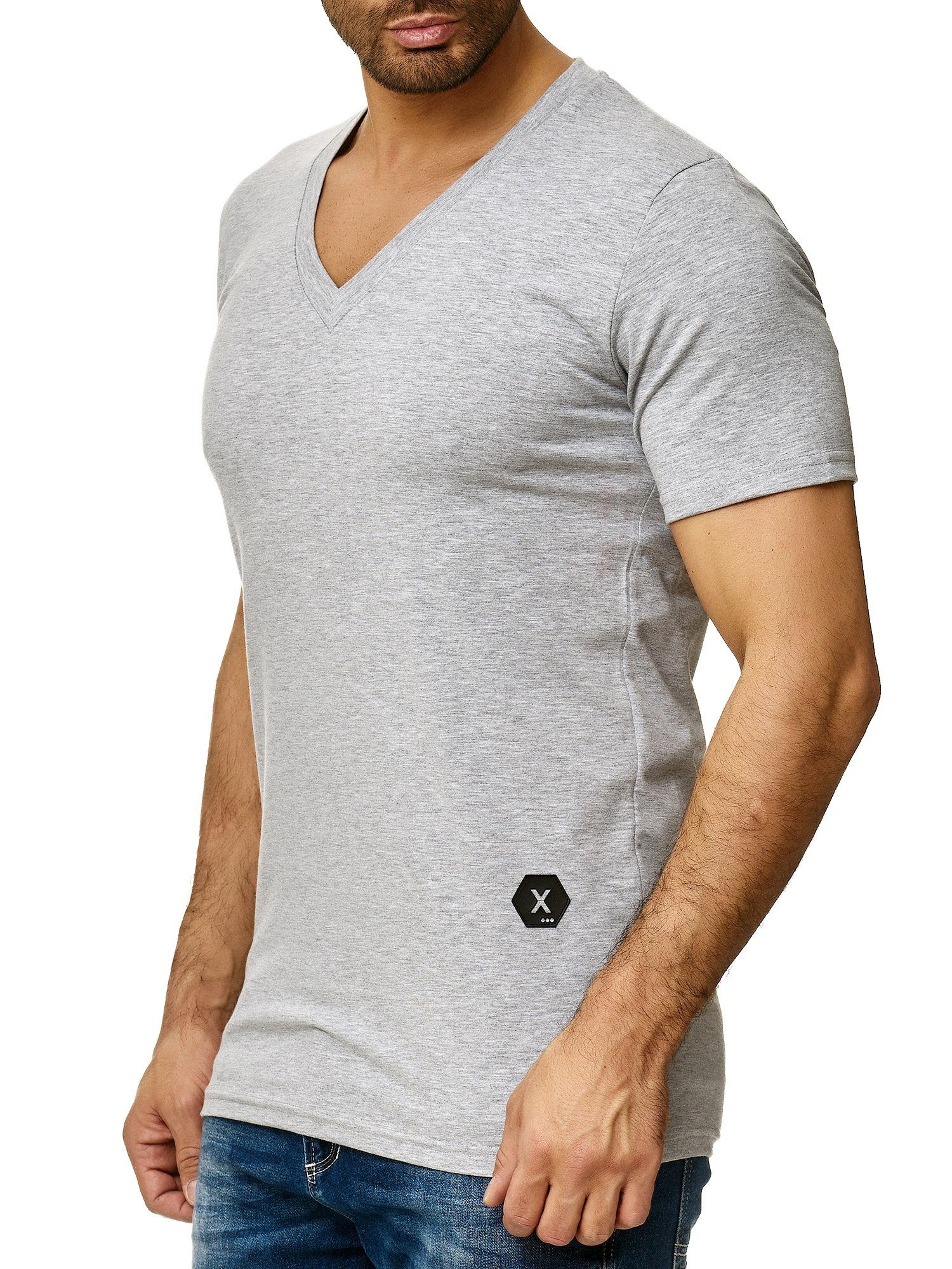 Kurzarmshirt Tee, 1308C OneRedox 1-tlg) T-Shirt (Shirt Fitness Freizeit Grau Polo Casual