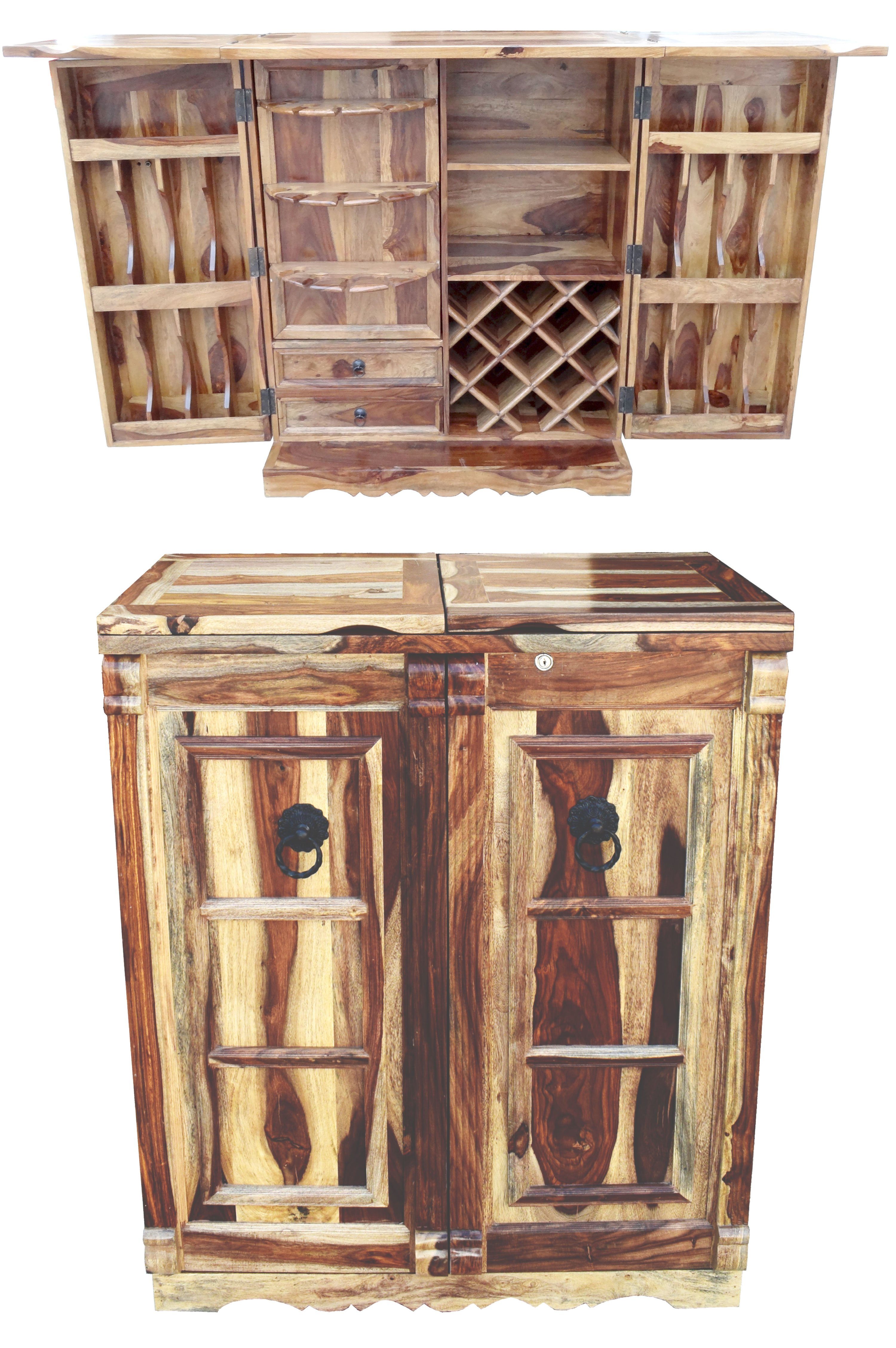 Marrakesch Orient & Mediterran Interior Barschrank Orientalischer Hausbar Bartheke aufklappbar aus Massivholz Jiya Natur (1-St) Handarbeit