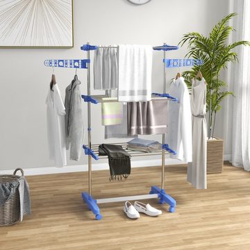 HOMCOM Wäscheständer Trockenständer, für Indoor, Outdoor, Stahl Blau 80,142 x 55 x 152 cm