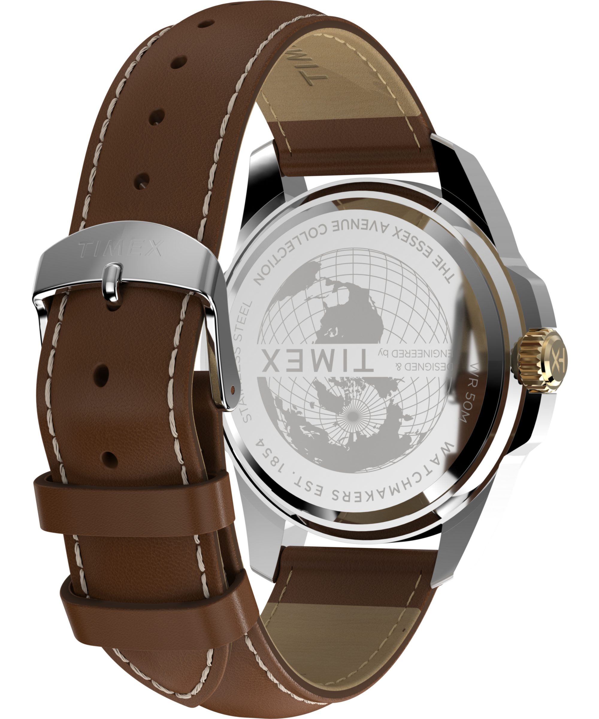Timex Quarzuhr ESSEX TW2Y38100AJ, Armbanduhr, Damenuhr, Lederarmband, Datum, Leuchtzeiger