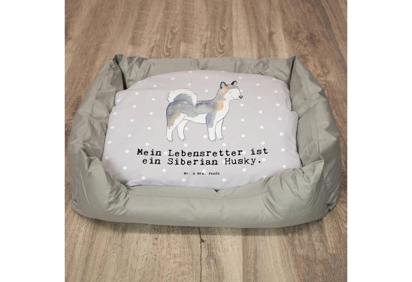 Thumbnail - Mr. & Mrs. Panda Tierbett Siberian Husky Lebensretter - Grau Pastell - Geschenk, Hundeliege, Kö, Zeitlos elegant