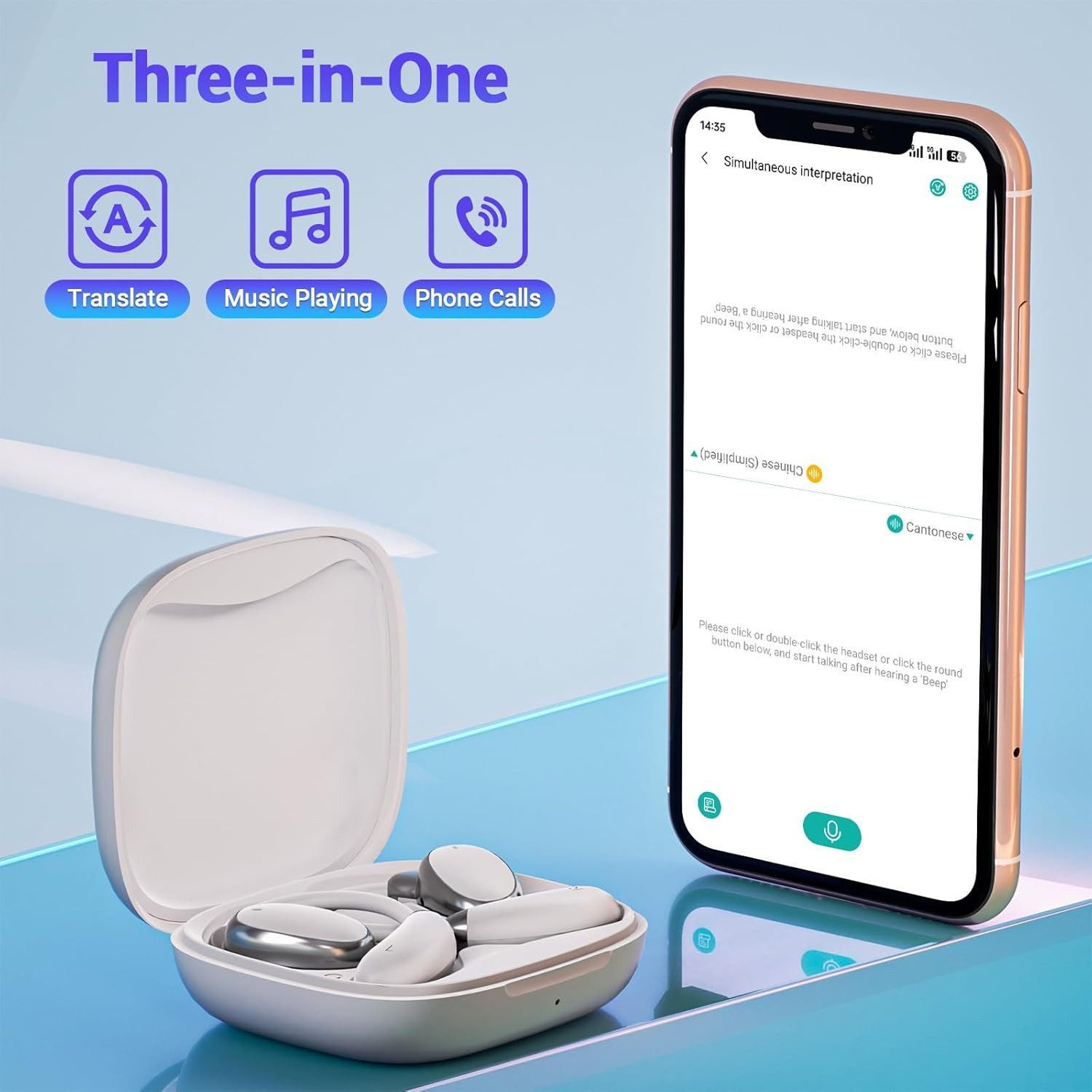 Toomoke In Ear Ohrhörer, 3-in-1 AI Übersetzer Bluetooth Kopfhörer Open-Ear-Kopfhörer (3-in-1 Übersetzungskopfhörer mit echtzeit übersetzung, Bluetooth Kopfhörer mit Ohrhaken und ENC Mic, Bluetooth 5.4 Sport-Kopfhörer Echtzeit Übersetzer Ohrhörer für Lernen)
