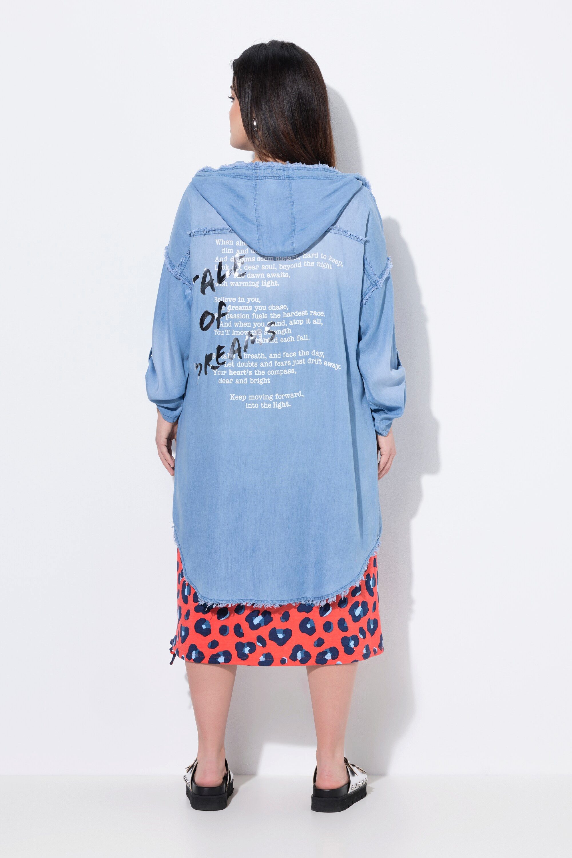 Angel of Style Sommerjacke Jacke softe Jeansoptik Kapuze Rückenprint