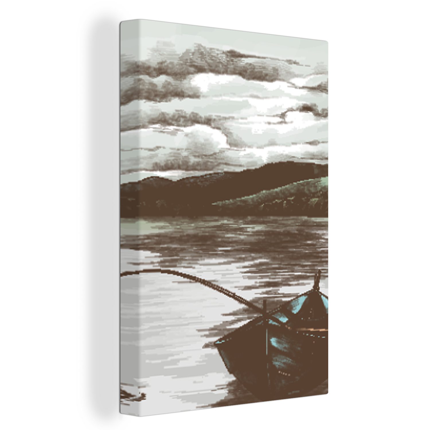 OneMillionCanvasses® Leinwandbild Boot - Angelrute - Meer, (1 St), Leinwandbild fertig bespannt inkl. Zackenaufhänger, Gemälde, 20x30 cm