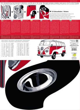 VW Collection by BRISA Wandtattoo Volkswagen Wandaufkleber, Selbstklebende Wanddekoration im roten VW T1 Bulli-Design
