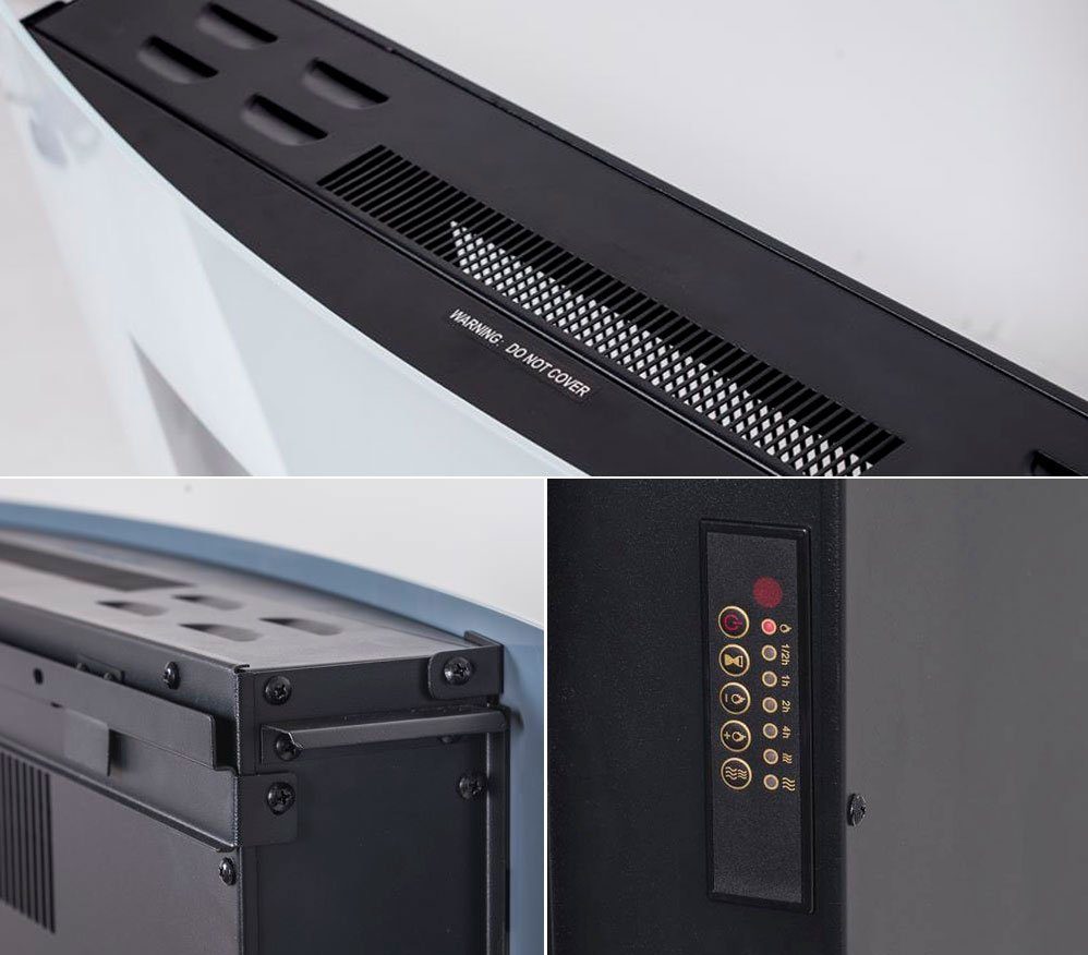 GLOW FIRE Elektrokamin Jupiter Wandkamin elektrisch, Elektrischer Kamin mit Fernbedienung, Timer, 3 Dekorationen, LED Feuer