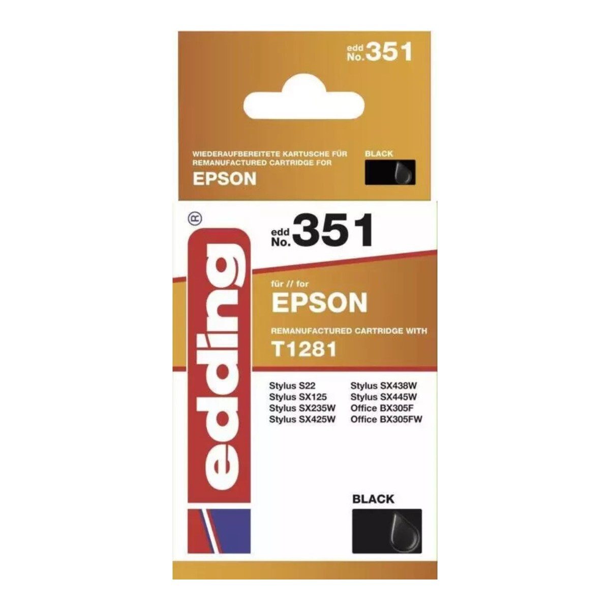 edding Toner Edding EDD 351 Tintenpatrone Schwarz für Epson T1281 5,7 ml, Druckerpatrone kompatibel