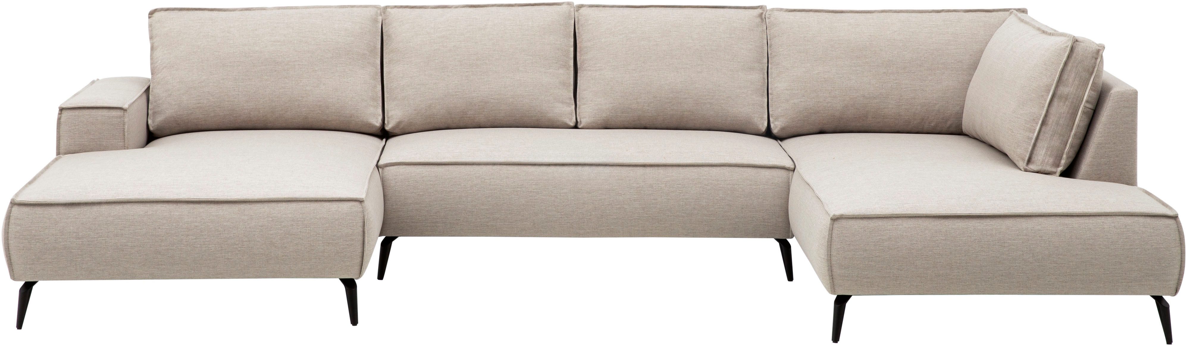 Home affaire Wohnlandschaft TVINNU, moderne U-Form, Couch in Cord oder Webstoff in Leinenoptik, Recamiere rechts/links, schwarze Metallfüße, bequeme Sitz-/Liegefläche