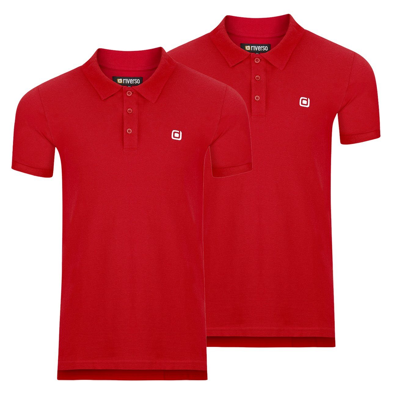 riverso Poloshirt Herren Polohemd RIVJohn Regular Fit (2-tlg) Basic Hemd aus 100% Baumwolle Middle Red (15300)