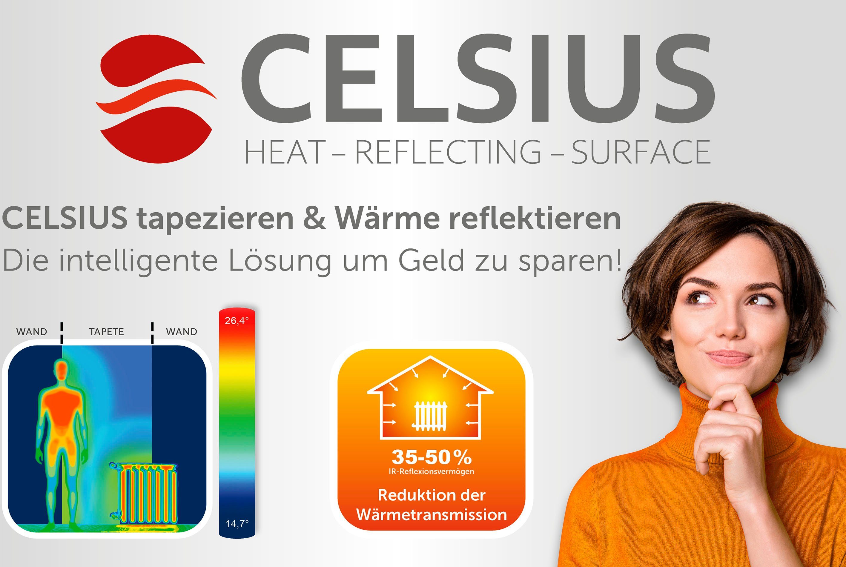 zu Wand, Marburg bis geprägt, Celsius Vlies, Vliestapete wärmereflektierend, 1600, 15 Heizkosteneinsparung %