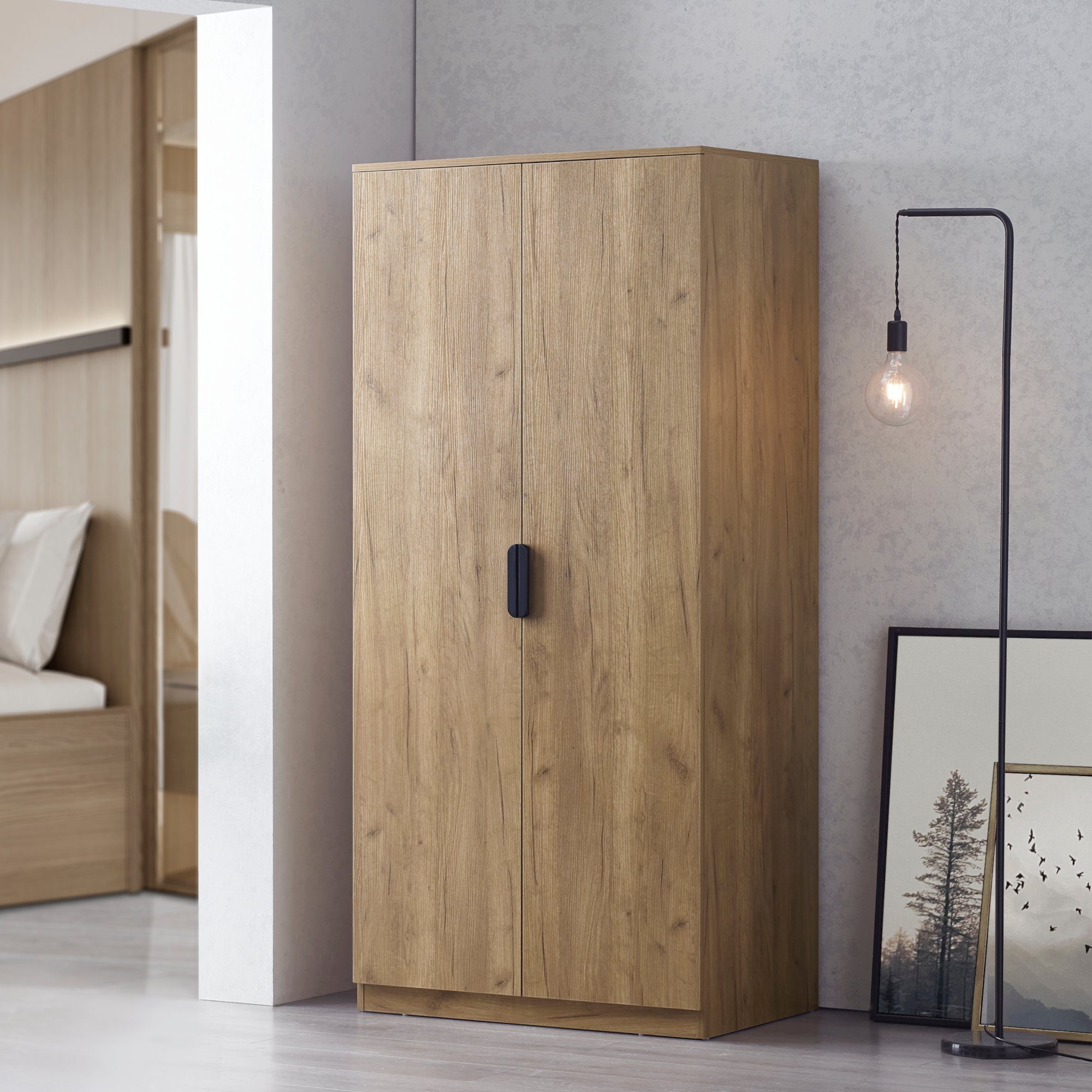 en.casa Kleiderschrank »Eiselfing« 2 Türen 1 Stange 4 Fächer 176x80x52 cm E günstig online kaufen