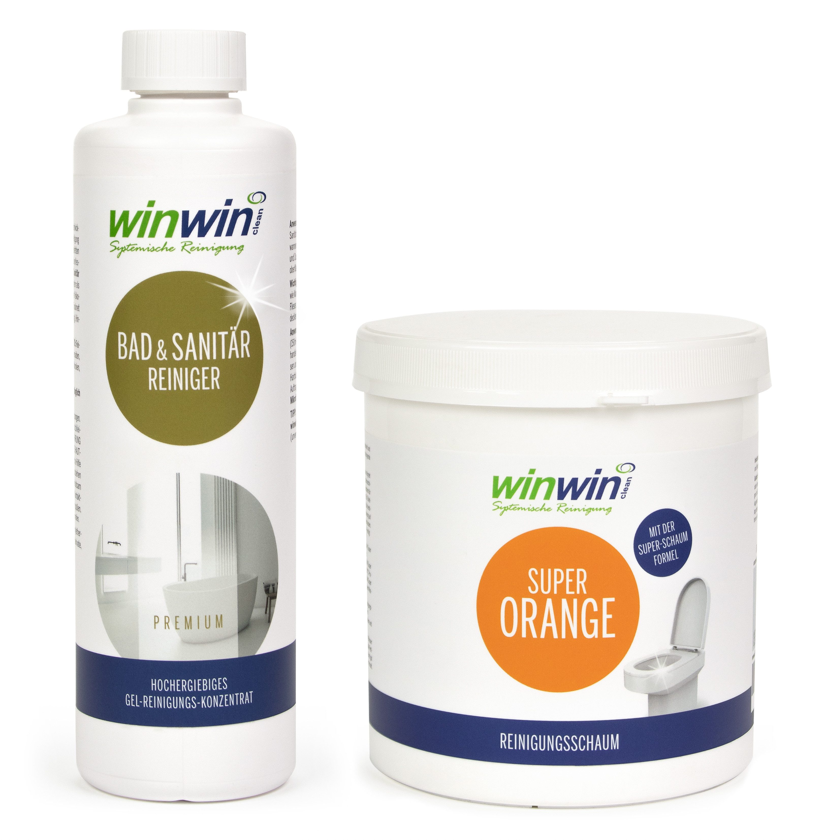 winwinCLEAN Super WC Schaum Universalpulver 1KG + Bad & Sanitärreiniger 500ml Badreiniger (Set, [- 1x Bad & Sanitärreiniger 500ml, 1x Super WC-Reinigungsschaum 1kg LOTUS-EFFEKT, starkes POWER-KRAFT-Reinigungsmittel)