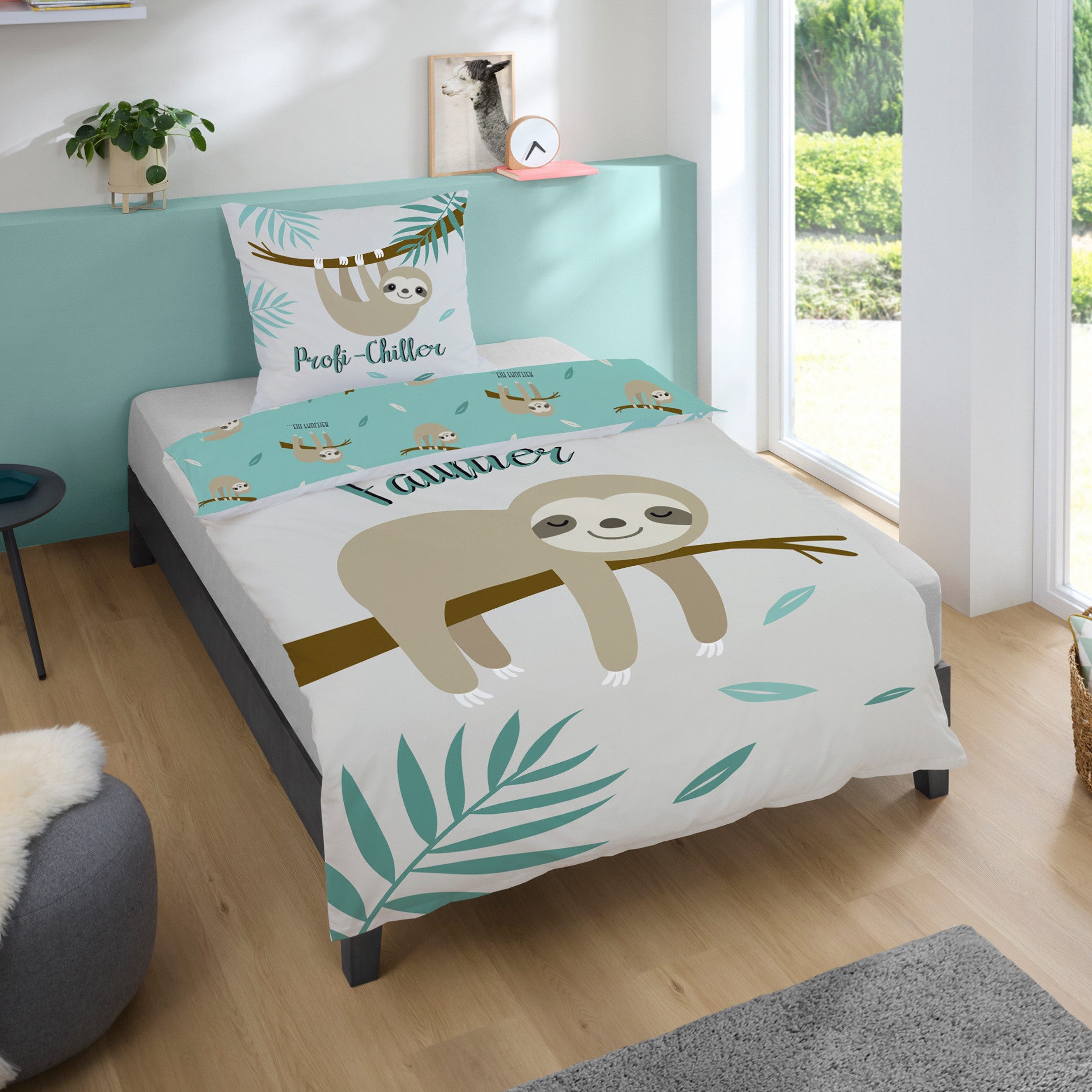 Familando Jugendbettwäsche Faultier, Set 135x200 80x80 cm, 100% Baumwolle, günstig online kaufen