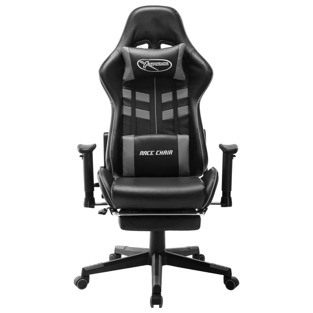 vidaXL Bürostuhl Gaming-Stuhl mit Fußstütze und Grau Kunstleder Schwarz