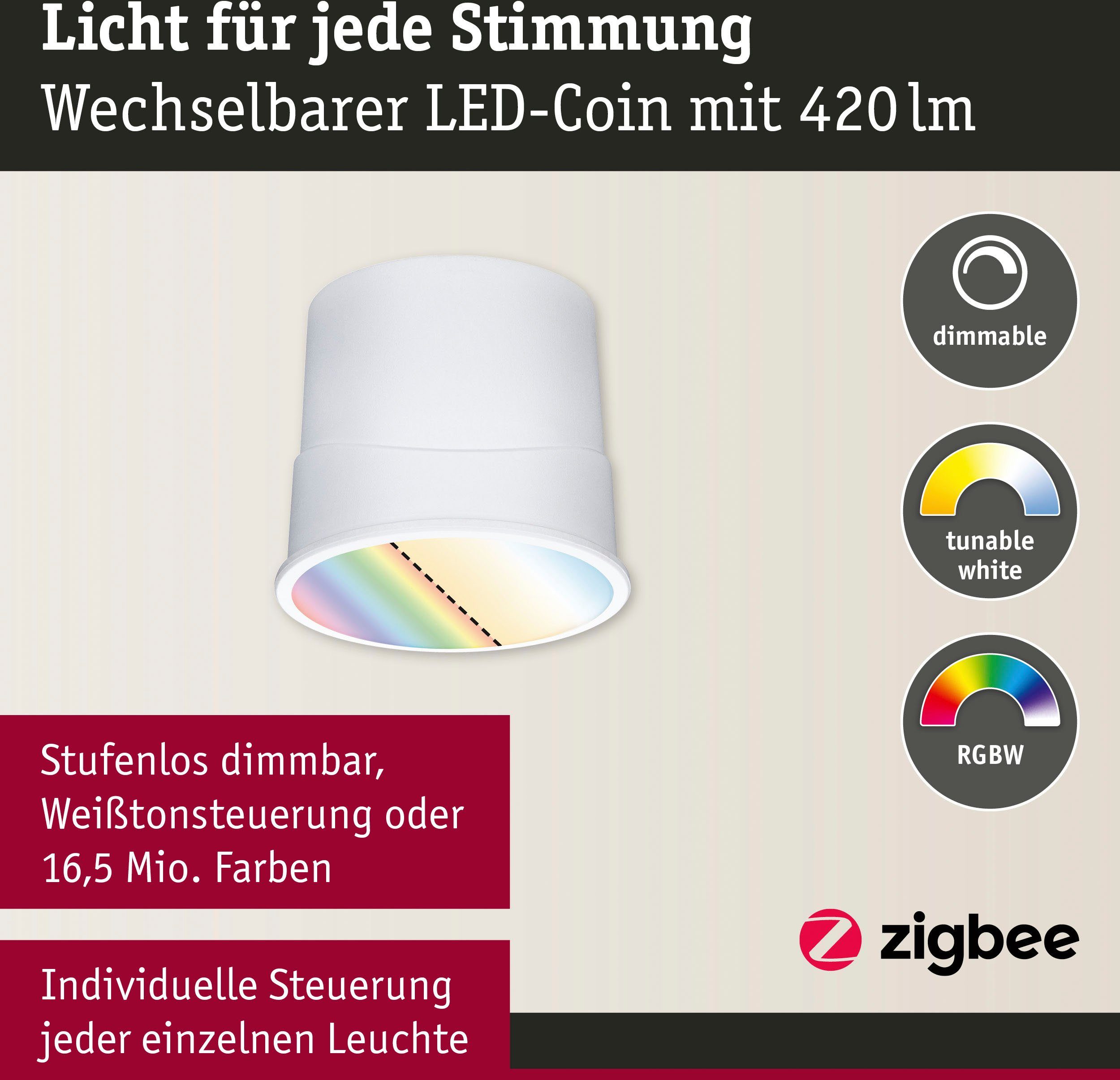 Paulmann LED Einbauleuchte Base 230V RGBW 420lm, Zigbee Tageslichtweiß