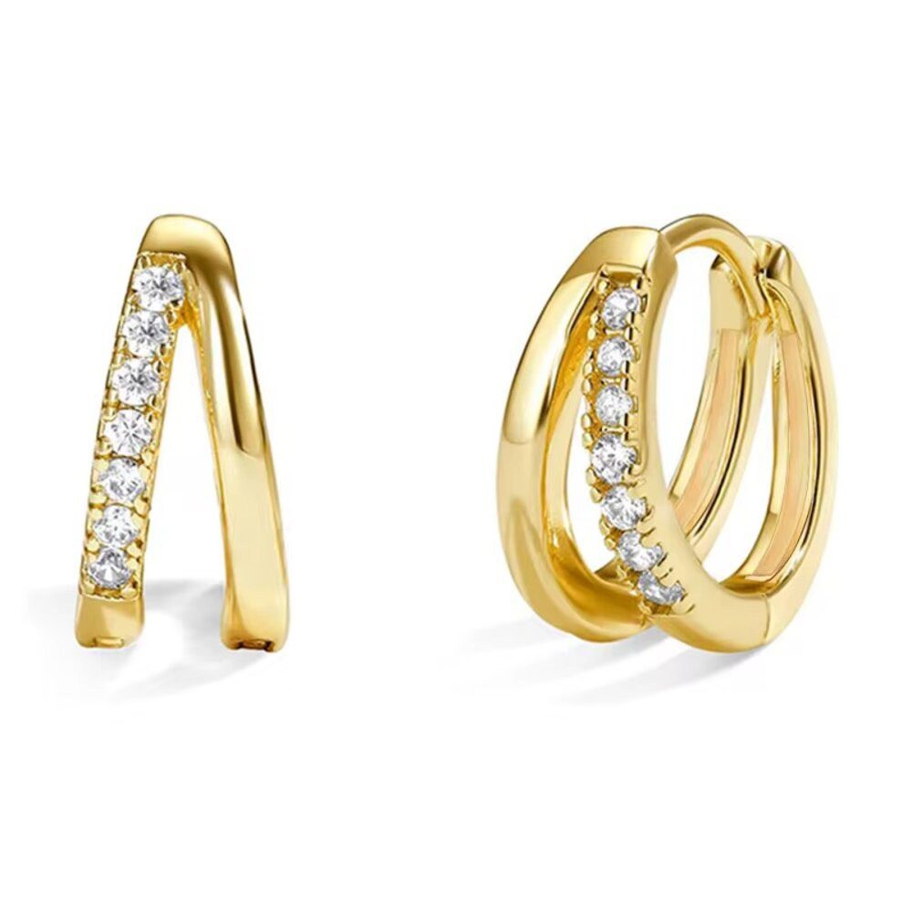 Paar Creolen Damen Creolen Ohrringe 925 Sterling Silber 18K Gold Zirkonia