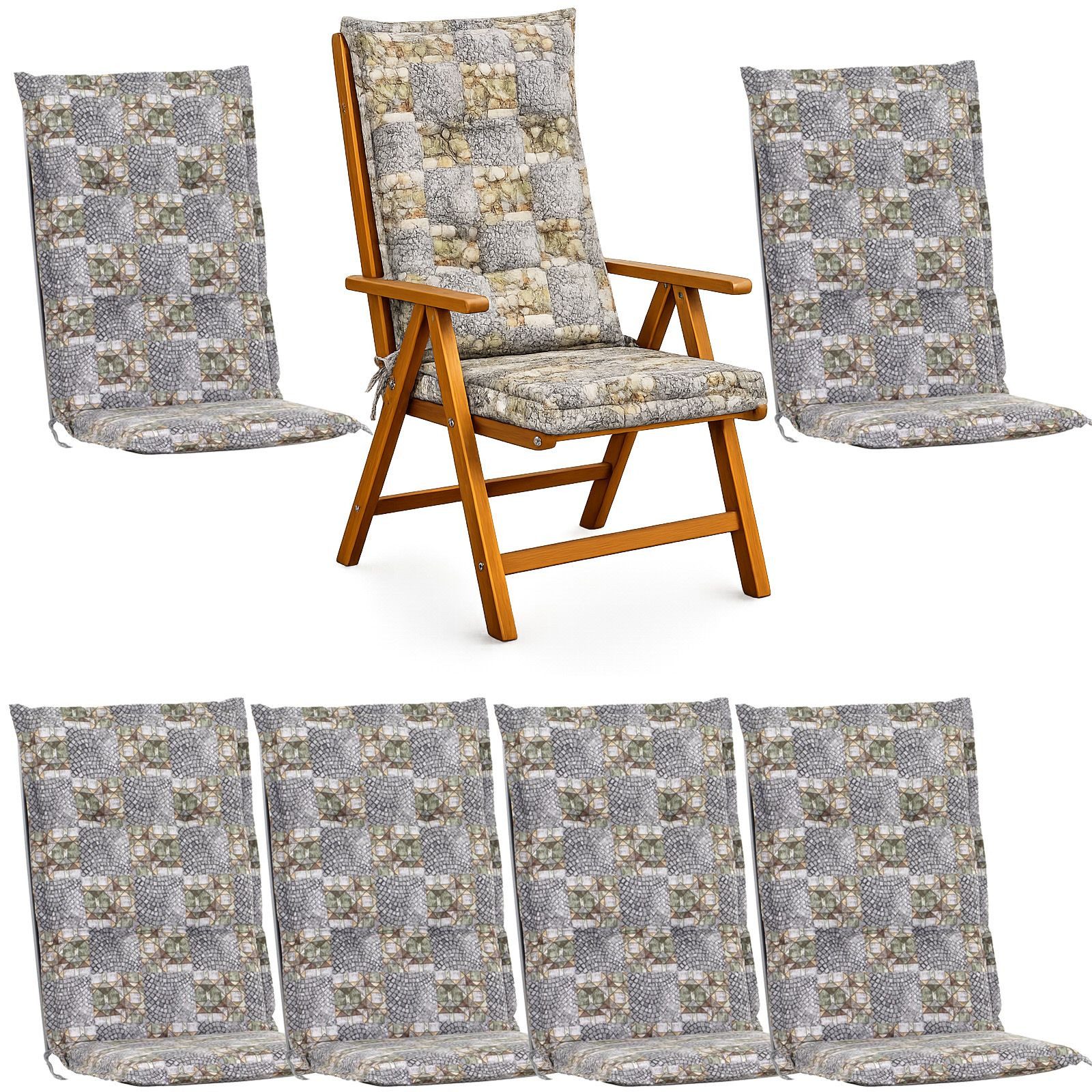 BURI Hochlehnerauflage 6x Auflage Hochlehner Gartenstuhl 120x48 Sitzauflage Polster Mosaik, (6 St)