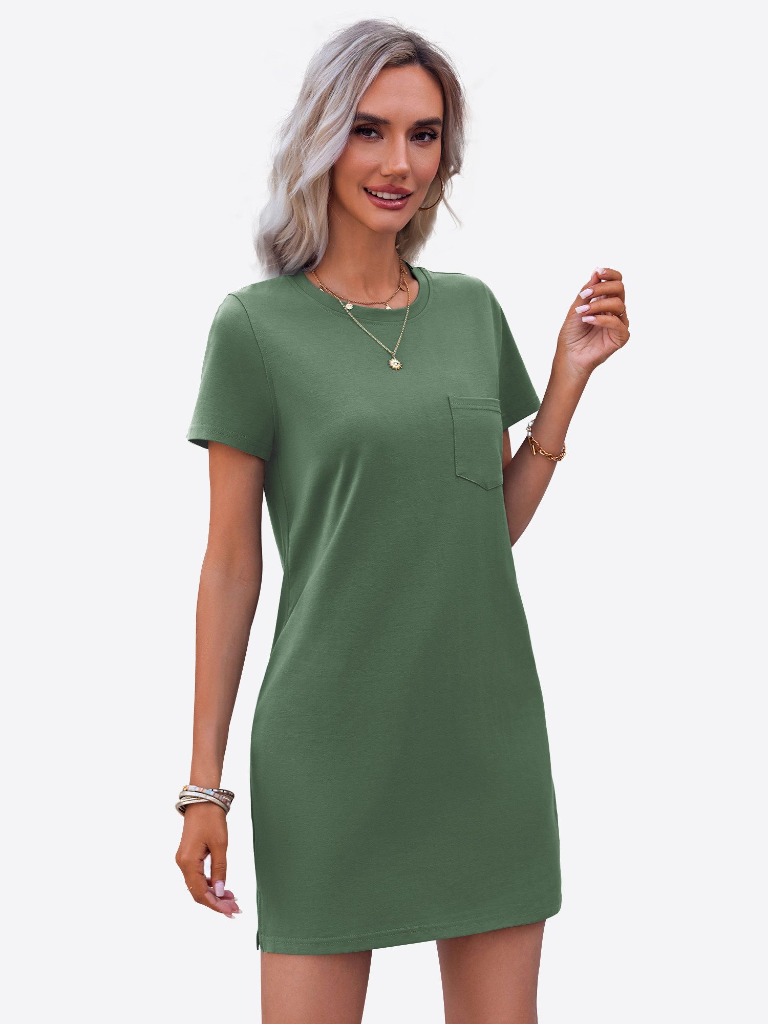 Imily Bela Minikleid Damen Freizeitkleid mit Rundhalsausschnitt (Packung, 1-tlg., 1per-Pack) einfarbig