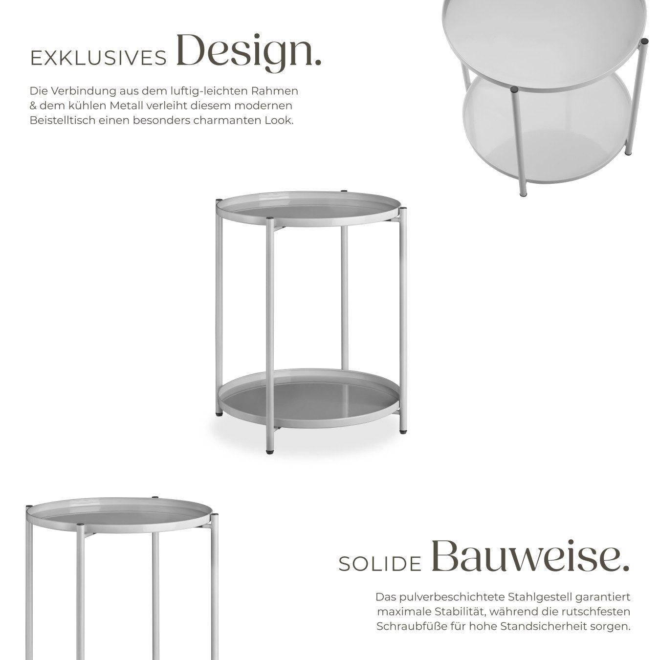 tectake Beistelltisch Couchtisch Oxford 45,5x45,5x53cm (1-St., 1 tlg), Abnehmbare Ablageflächen in Tablettform mit schützendem Rand