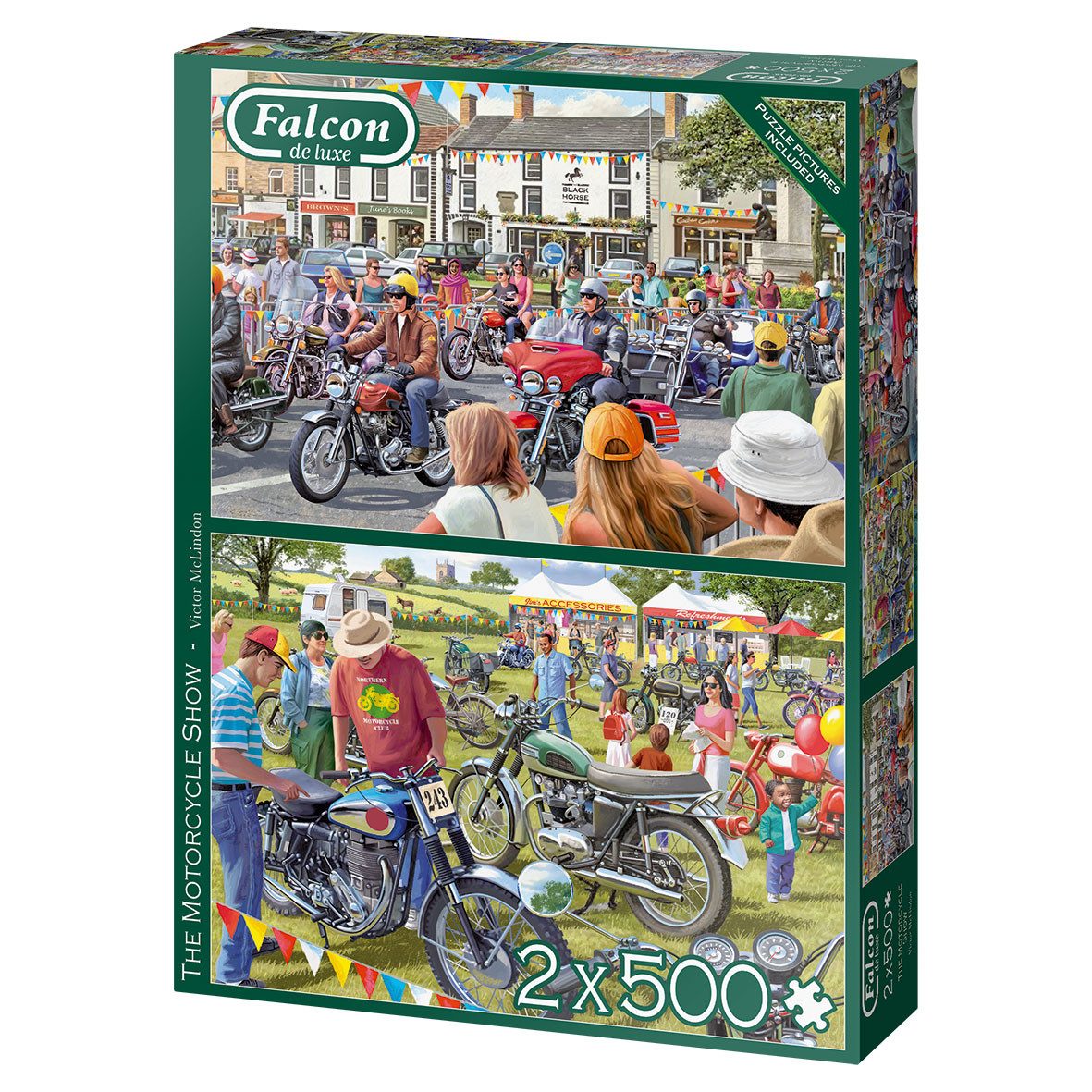 Jumbo Spiele Puzzle Falcon Victor McLinden Die Motorradausstellung 2x500 Teile Puzzle, 500 Puzzleteile, Made in Europe