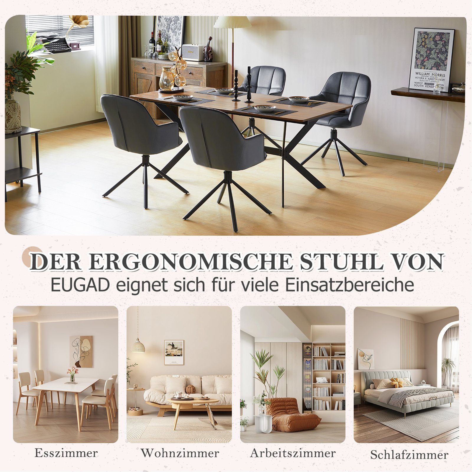 EUGAD Esszimmersessel (2-St), drehbar, mit Armlehnen Rückenlehne, Metallbeine, Samt