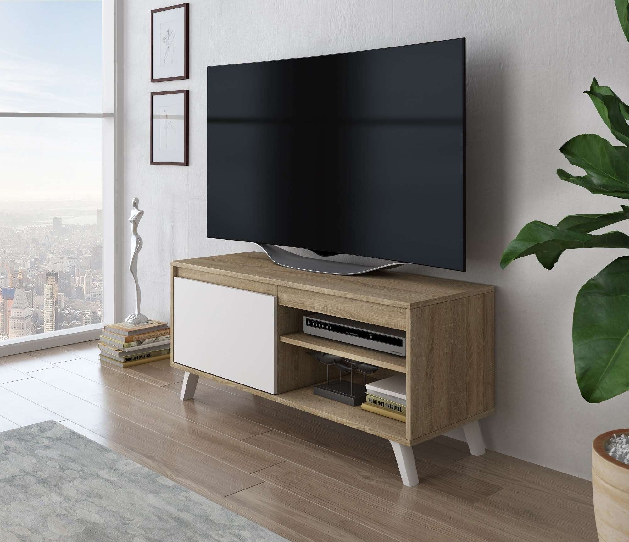 Furnix TV-Schrank DARSI Lowboard Fernsehschrank Kommode 100 oder 140 cm breit Wahl skandinavisches Design Sonoma/Weiß