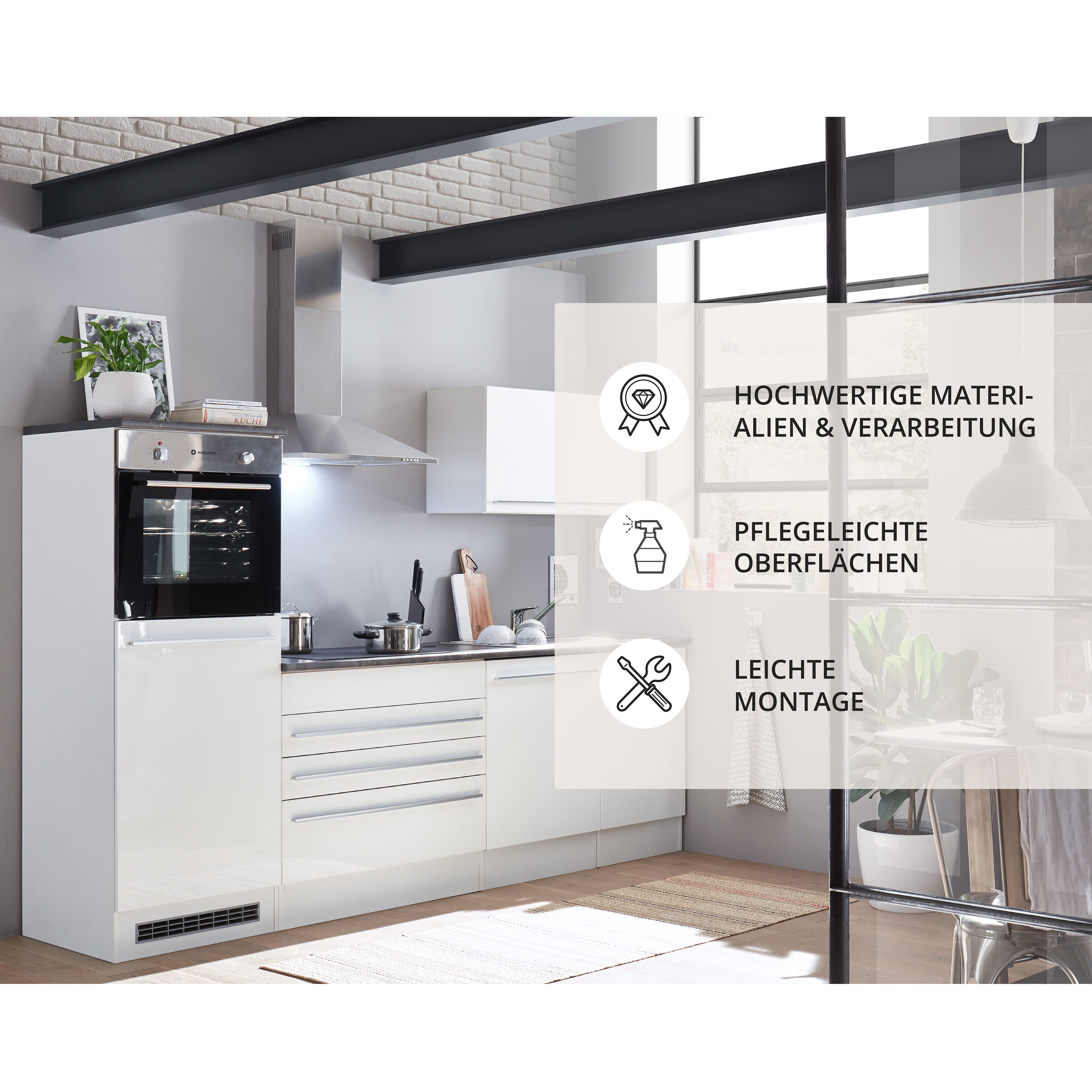 BASIC by Balculina Küchenzeile Jazz, Breite 260 cm, wahlweise mit E-Geräten