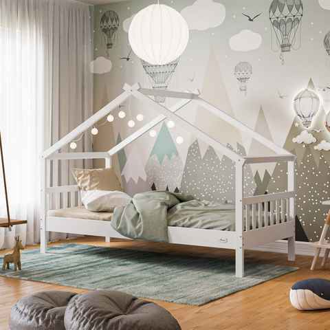 Alcube Hausbett HELIA, 160x80 in weiß I stabiles Kinderbett, mit Rolllattenrost aus zertifiziertem Massivholz, optional mit Schubladen I Kinderbett 80x160 cm, kombinierbar mit Matratze, Deko oder extra Rausfallschutz