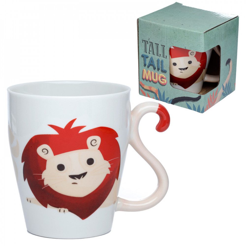 Tasse Porzellanbecher mit Henkel in Form eines Löwenschwen, 1-tlg., Porzellan