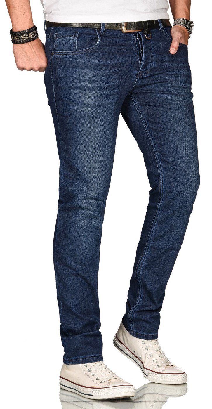 Elasthan 2% strukturiertem Alessandro Jeansstoff Straight-Jeans ASElia und fein dunkelblau mit Salvarini