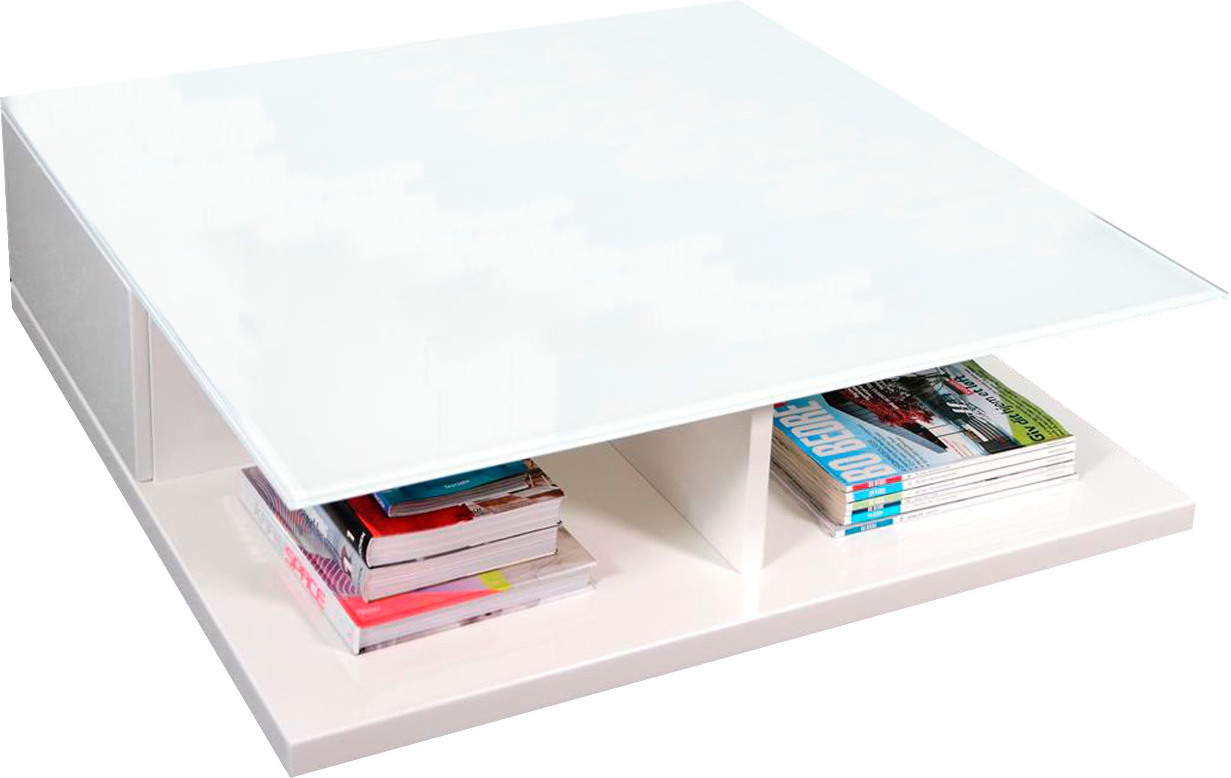 SalesFever Couchtisch im minimalistischen Stil, Kristallklare Tischplatte aus gehärtetem Glas