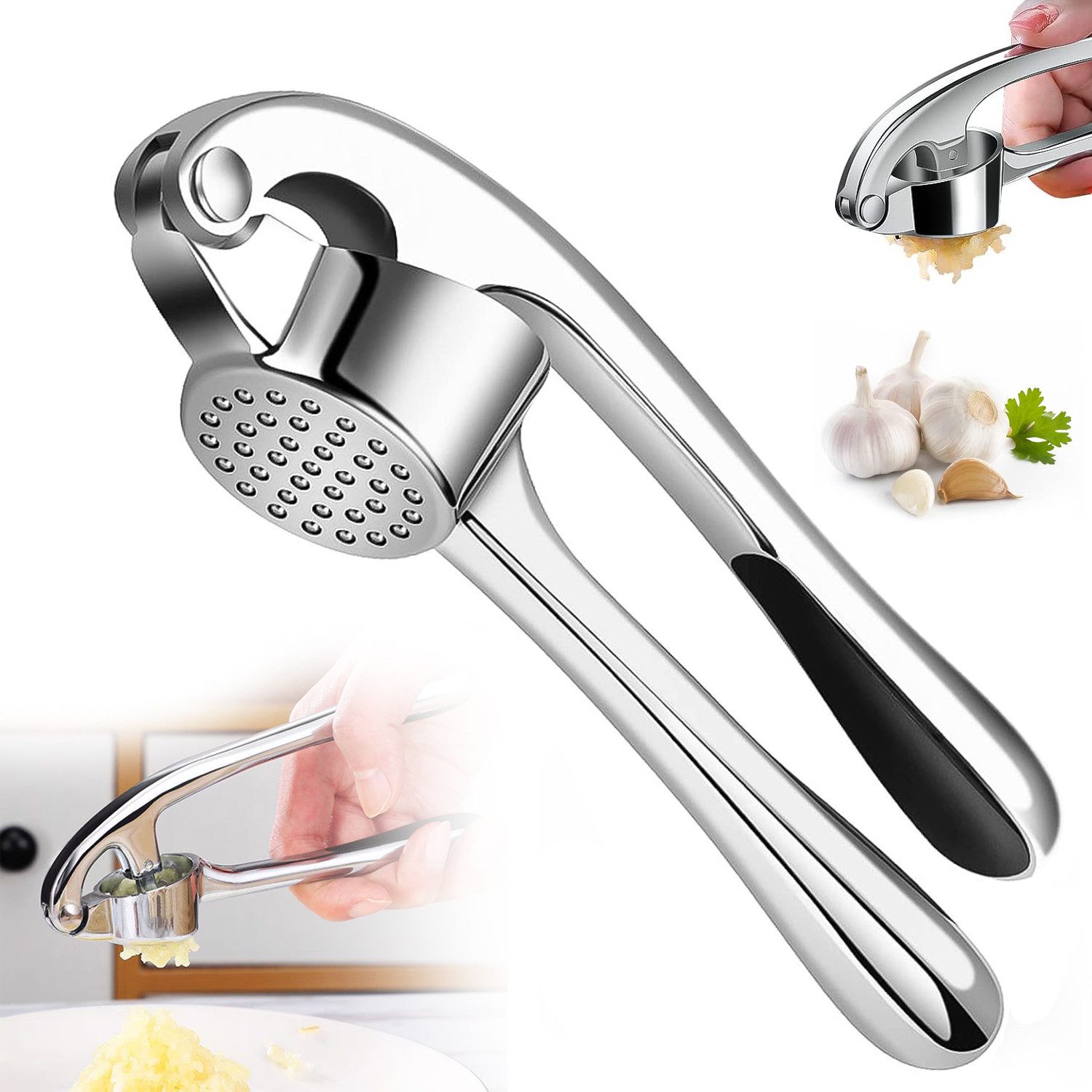 MOPUEA Knoblauchpresse Edelstahl Spümaschinenfest Knoblauch Presse (1 St), Effizientes Pressen Mit Präziser Lochstruktur