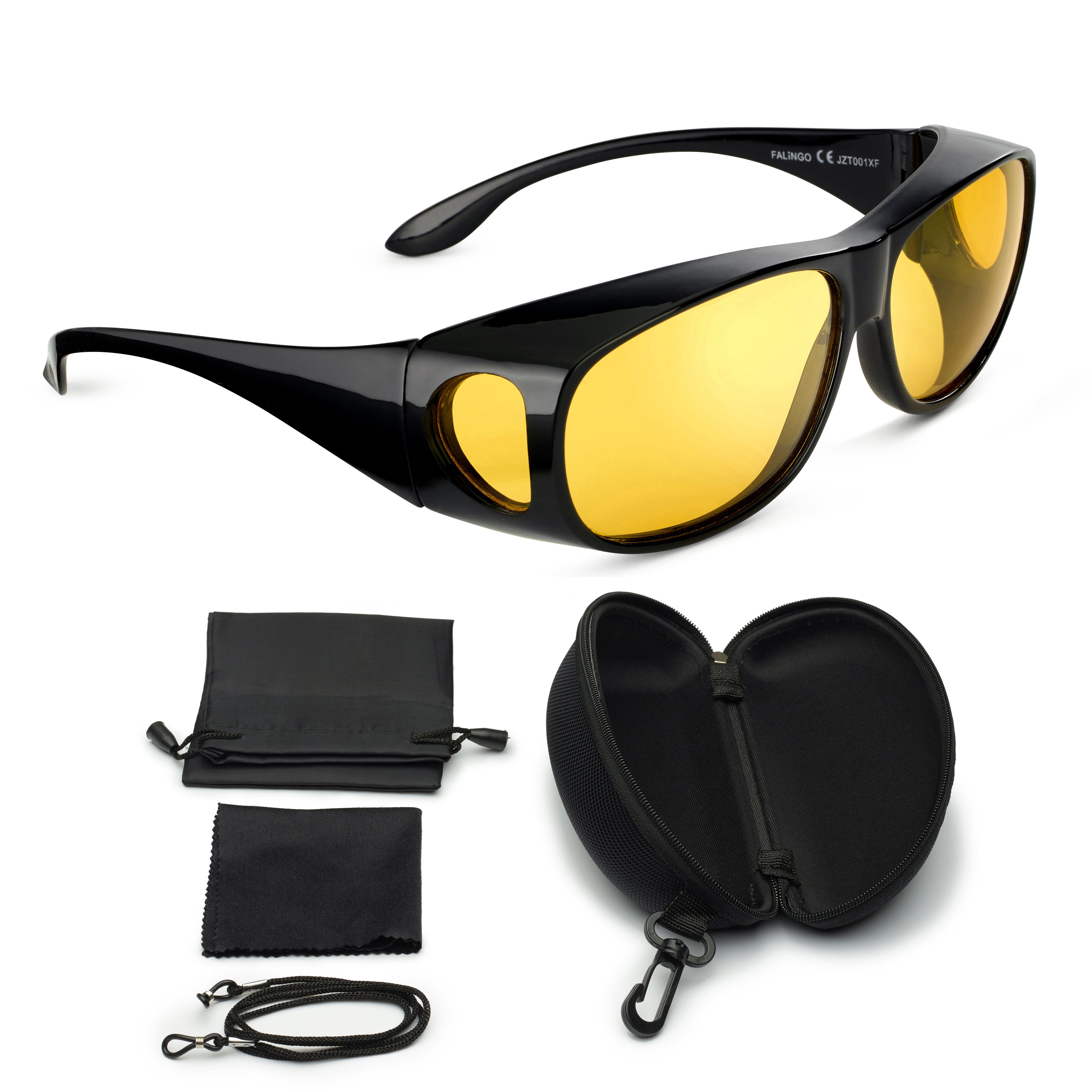 FALINGO Brille Nachtsichtbrille Überziehbrille Autofahrbrille NIGHT EDITION UV 380, Gegen Blendung im Straßenverkehr