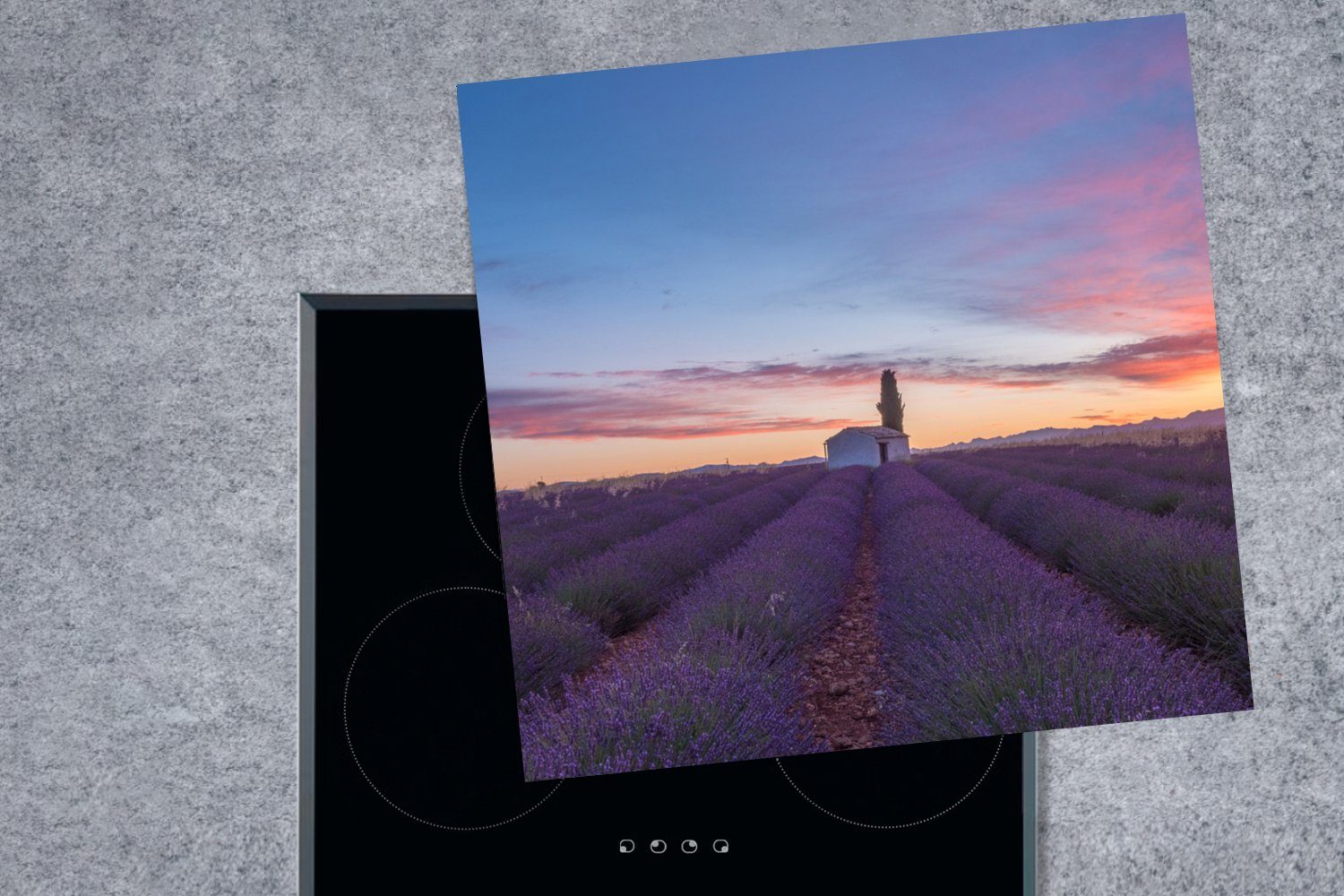 Sonne, 78x78 MuchoWow für Lavendel Ceranfeldabdeckung, - Frankreich cm, küche Vinyl, Herdblende-/Abdeckplatte tlg), Arbeitsplatte (1 -