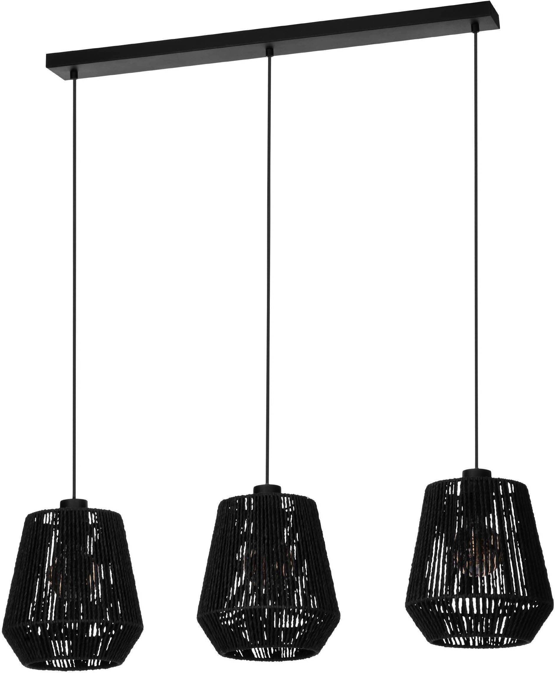 EGLO Hängeleuchte Persley Pendelleuchte, Esszimmerlampe Japan-Stil, E27, Hängelampe, ohne Leuchtmittel, Hängeleuchte - L92 x B22 x H110 cm - schwarz - 3X60W exkl.