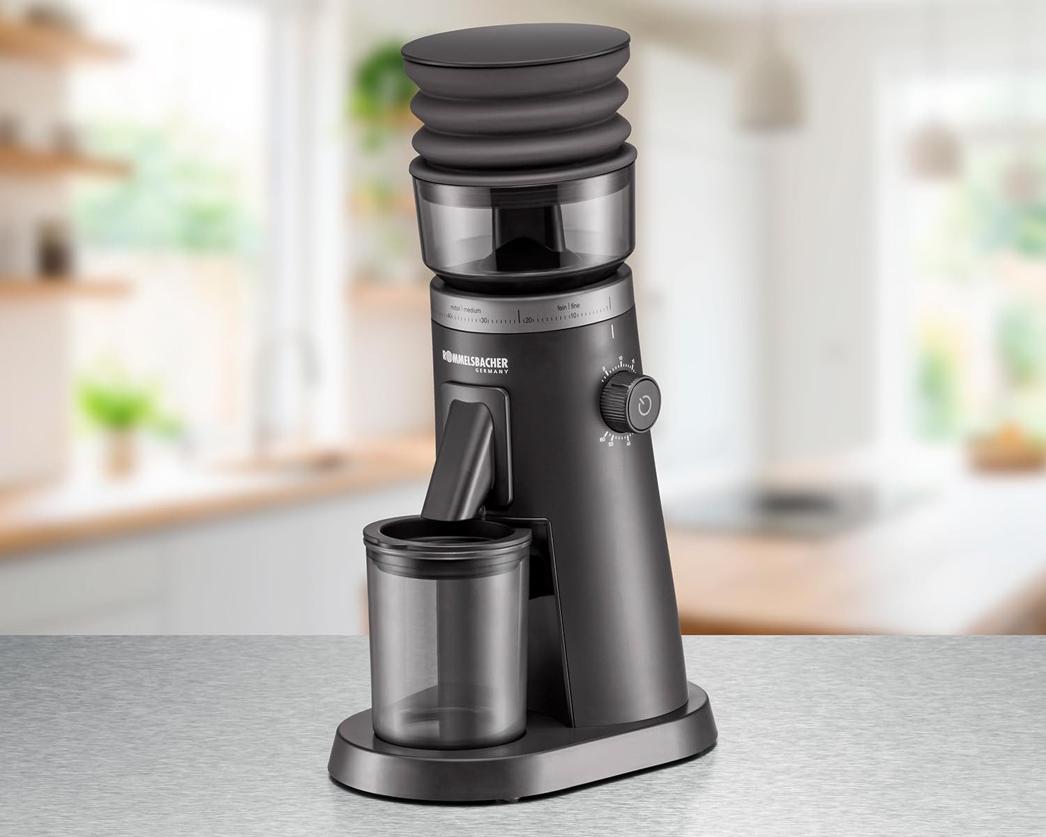 Rommelsbacher Kaffeemühle EKM 600, Elektrische Kaffeemühle mit Edelstahl-Kegelmahlwerk