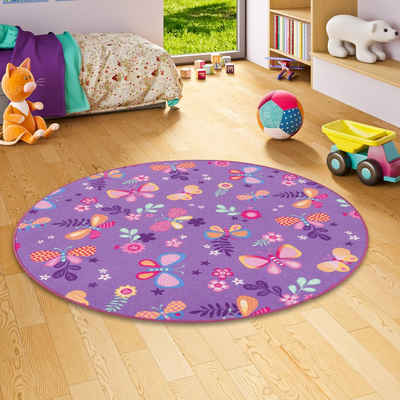 Kinderteppich Kinder Spiel Teppich Schmetterling Rund, Snapstyle, Rund, Höhe: 4 mm