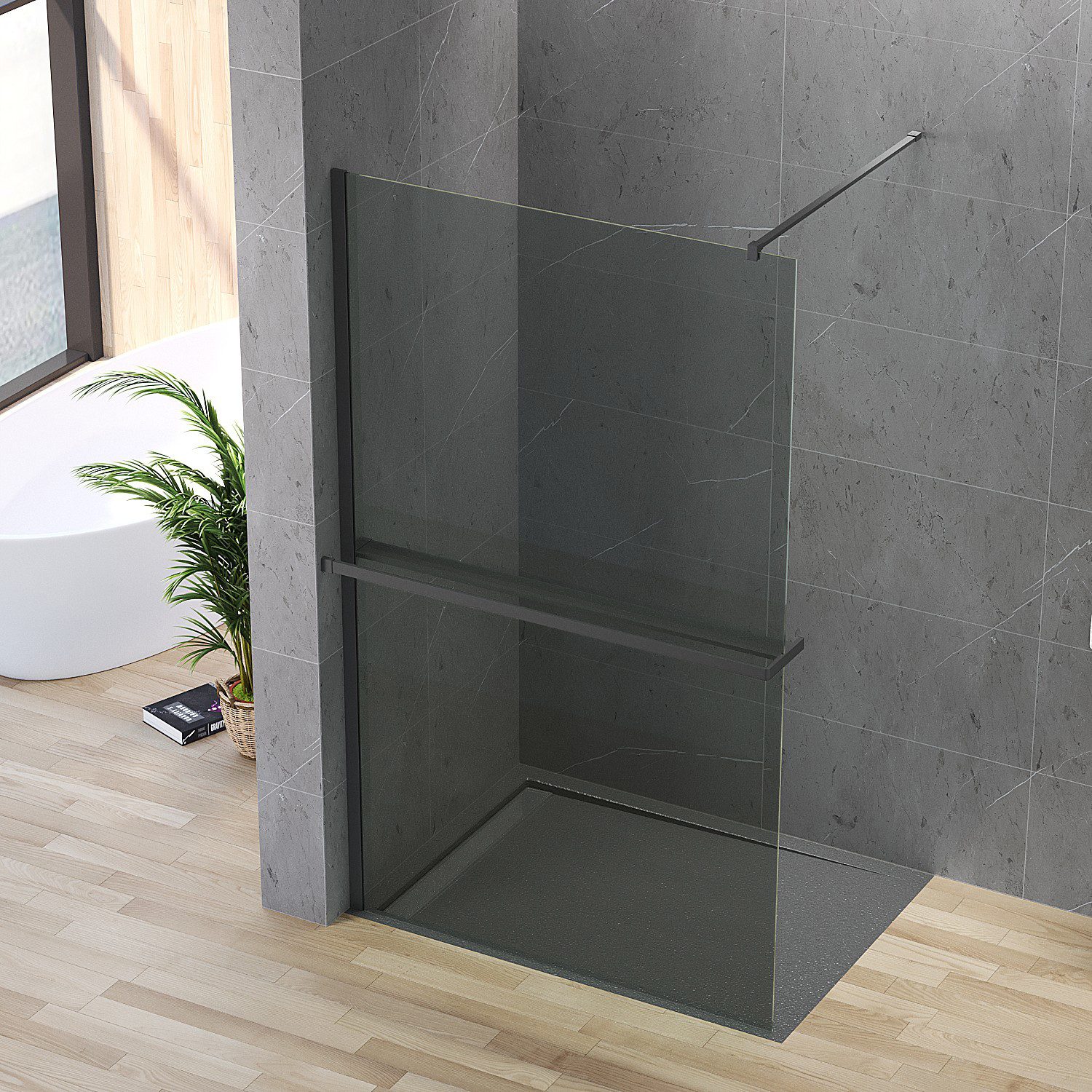 AQUALAVOS Duschwand Duschabtrennung Walk-In Dusche Glaswand Breite 80-120cm Handtuchhalter, 8 mm ESG Sicherheitsglas (DIN EN 12150) mit Nano-Beschichtung, Stabilisierungsstange 100 cm Wandausgleich 20 mm auf Duschwanne/Boden