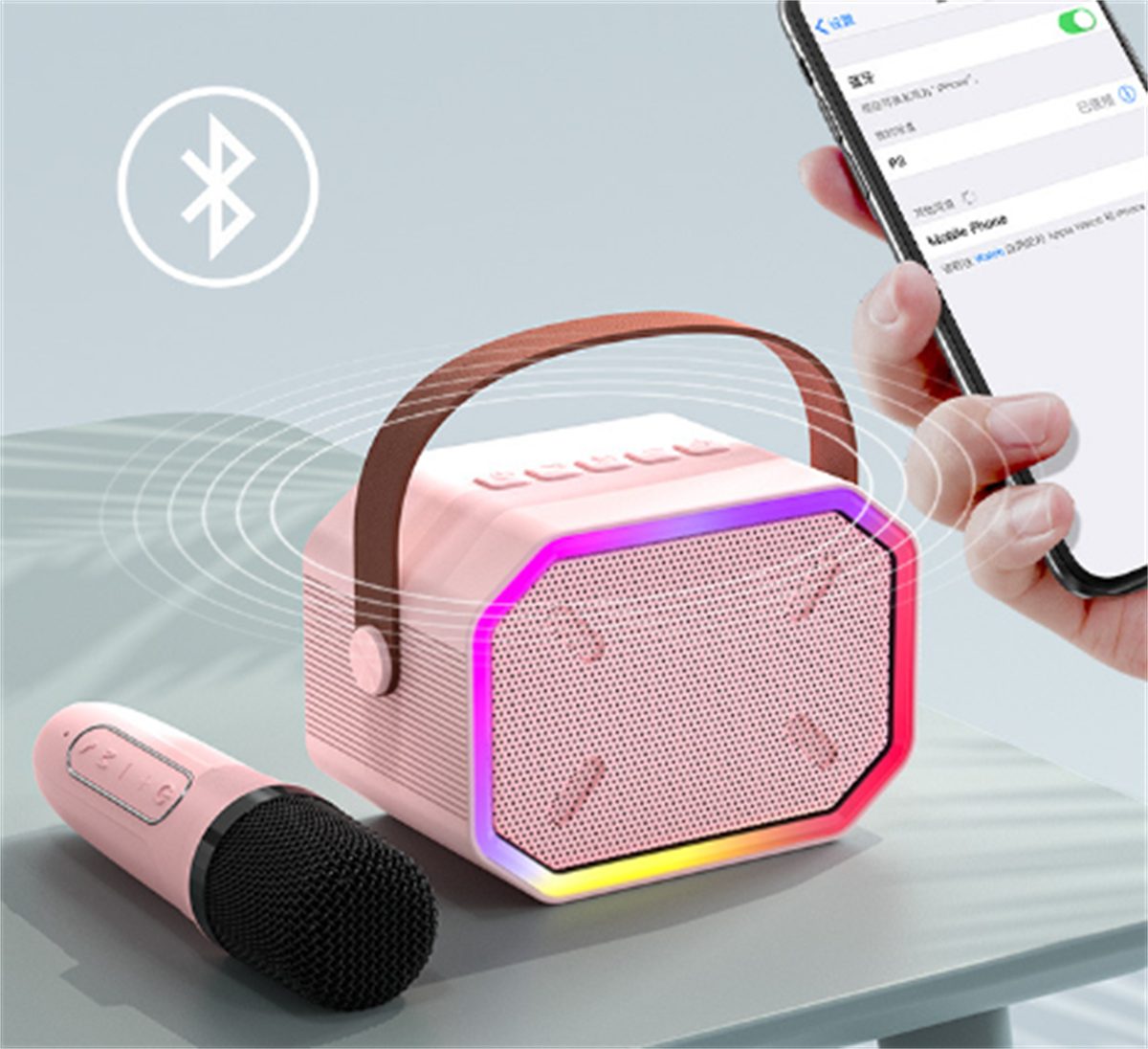Tragbares carefully Retro-Bluetooth-Audio-Mikrofon-Set Rosa Zuhause, Bluetooth-Lautsprecher für selected KTV Party,